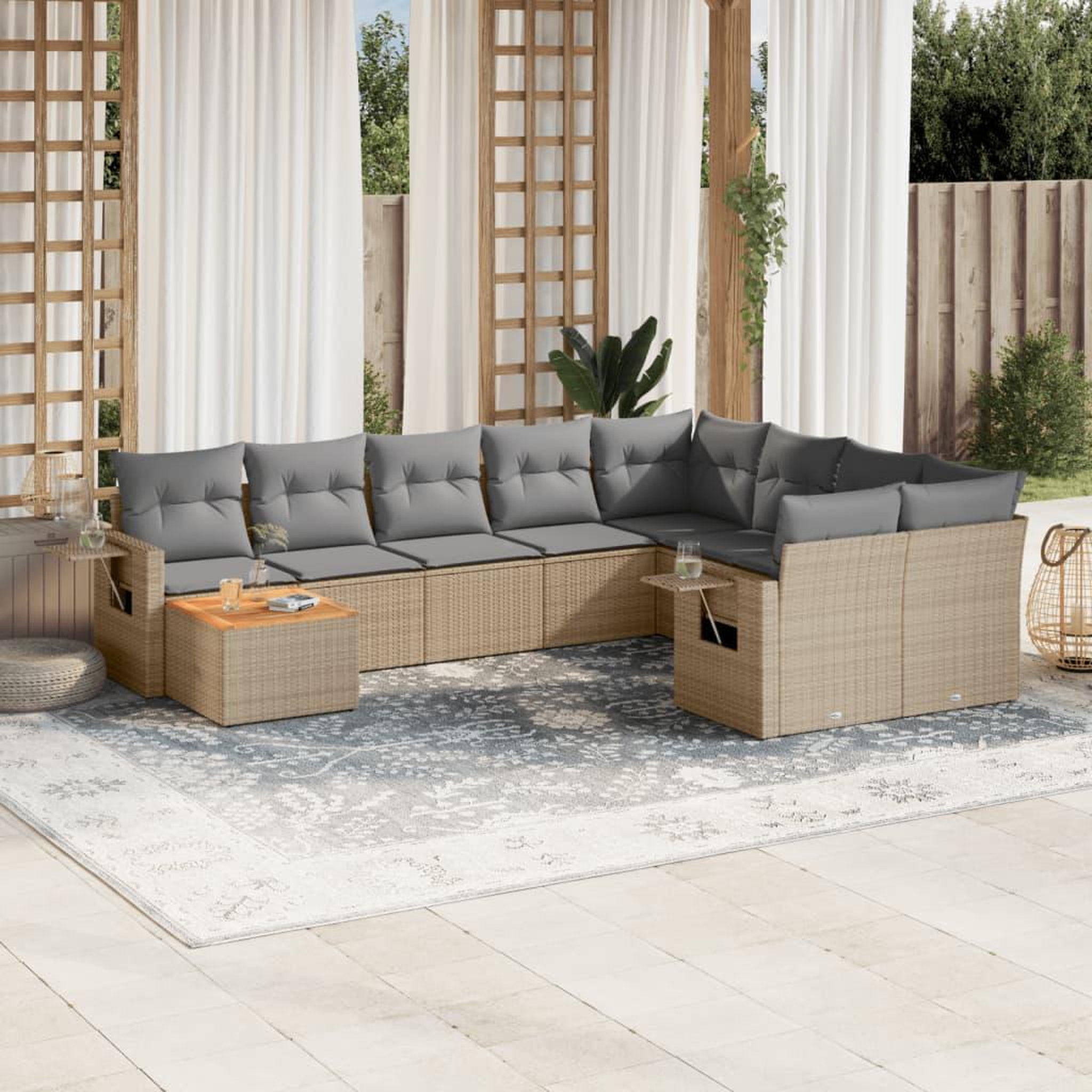VIDAXL Salon de jardin avec coussins 10 pcs beige resine tressee