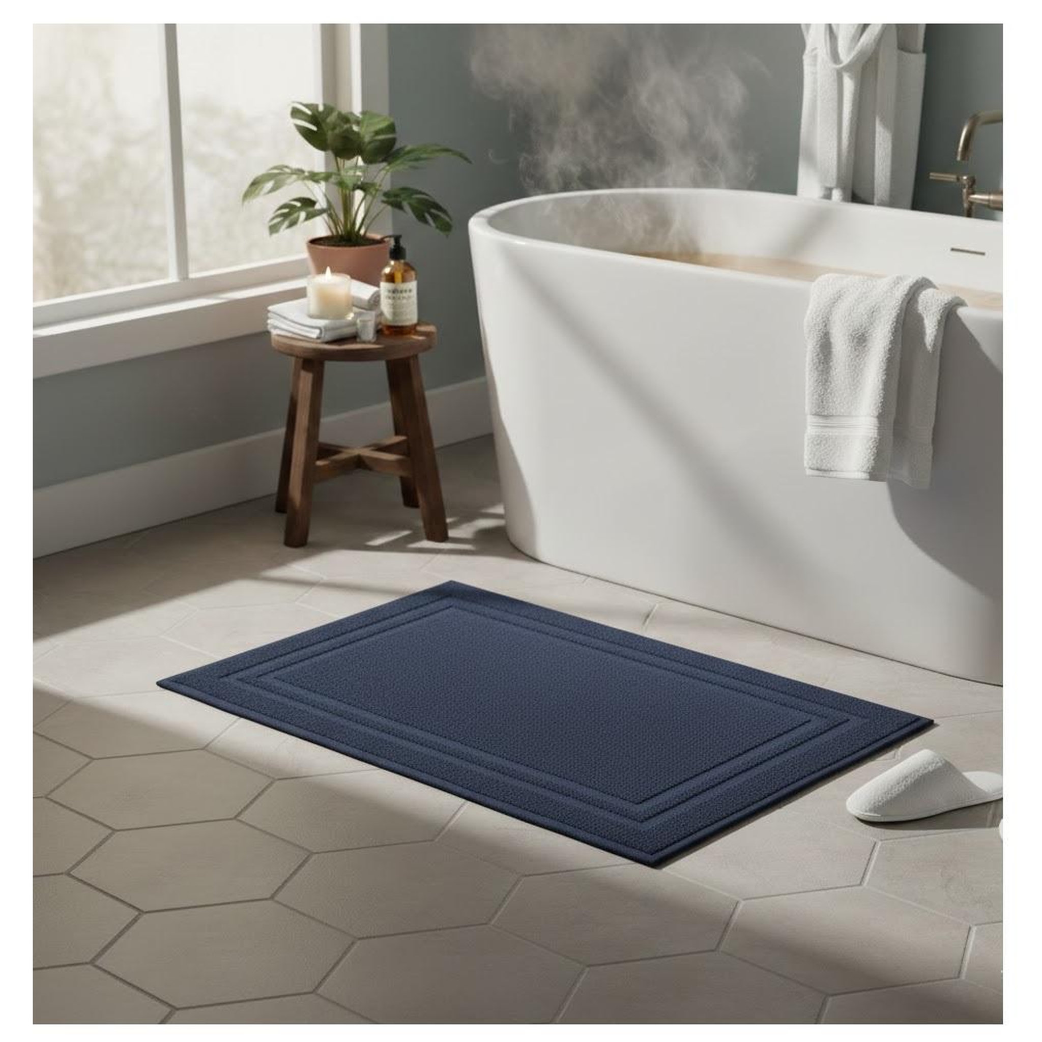 Voir la diapositive 2 : Eden Tapis de bain en coton lilas design et moderne