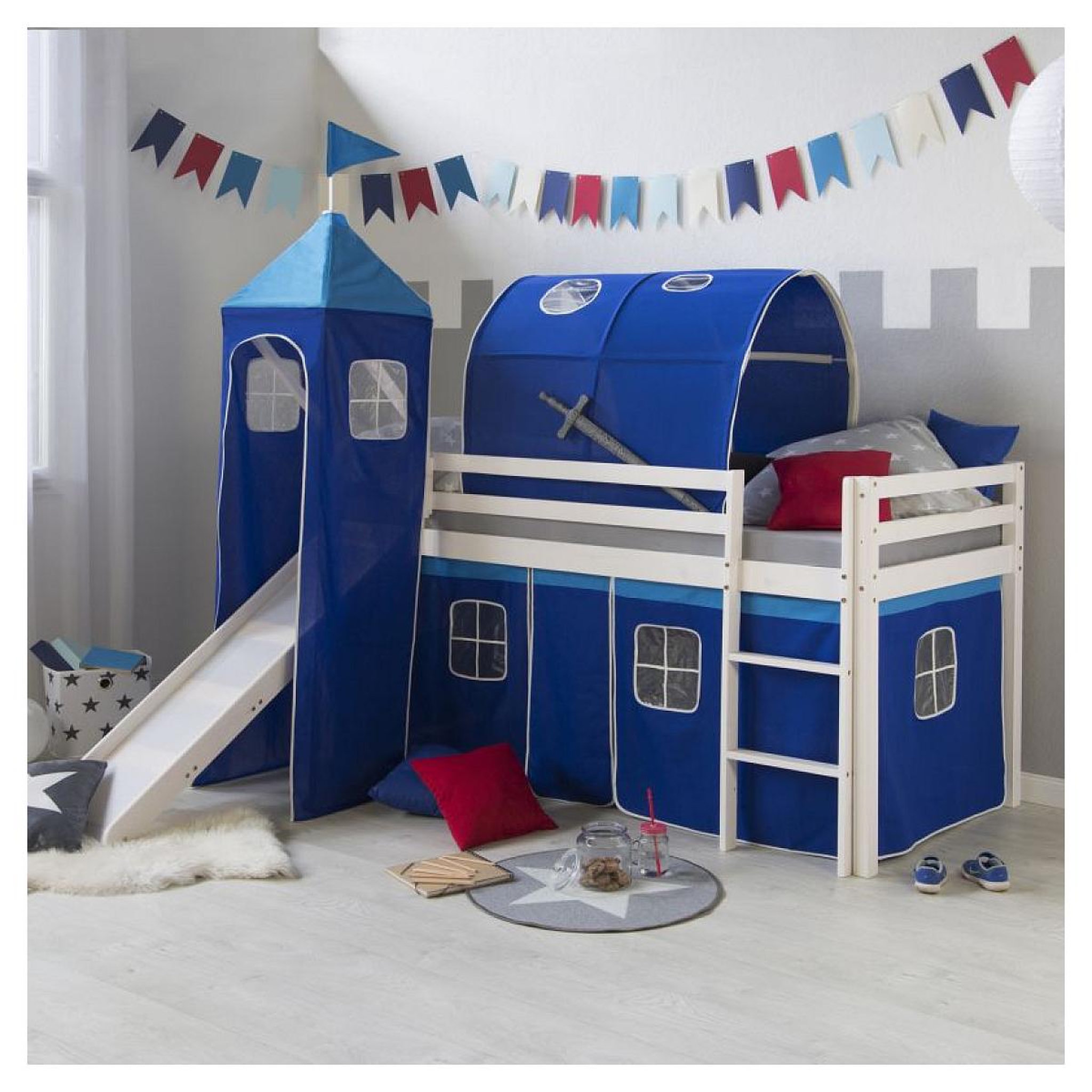 Voir la diapositive 2 : HomeStyle4U Lit toboggan avec tour - couleur bleu
