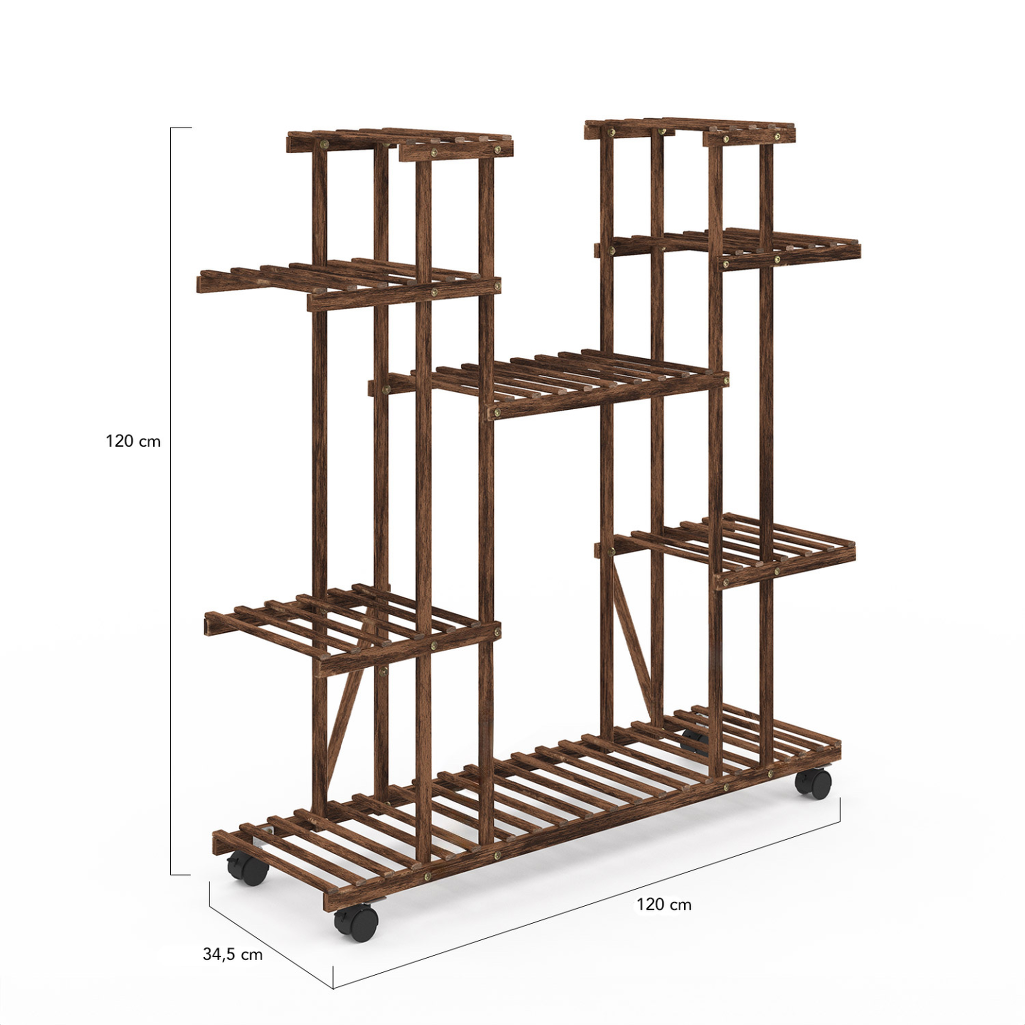 Voir la diapositive 5 : ID MARKET Etagère à pots de fleurs porte plante en bois 8 niveaux à roulettes