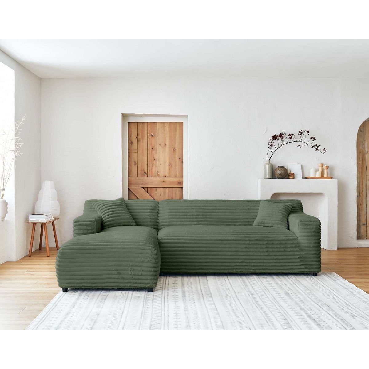 LISA DESIGN Laponie - canapé d'angle gauche - 4 places - en fausse fourrure côtelée