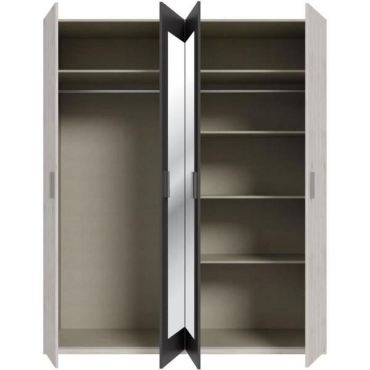 MARKET24 Armoire de chambre - ADRIA - Décor Chene cendré / Gris foncé - 4 portes battantes - 2 miroirs - L177,5 x P54,2 x H210,5 cm