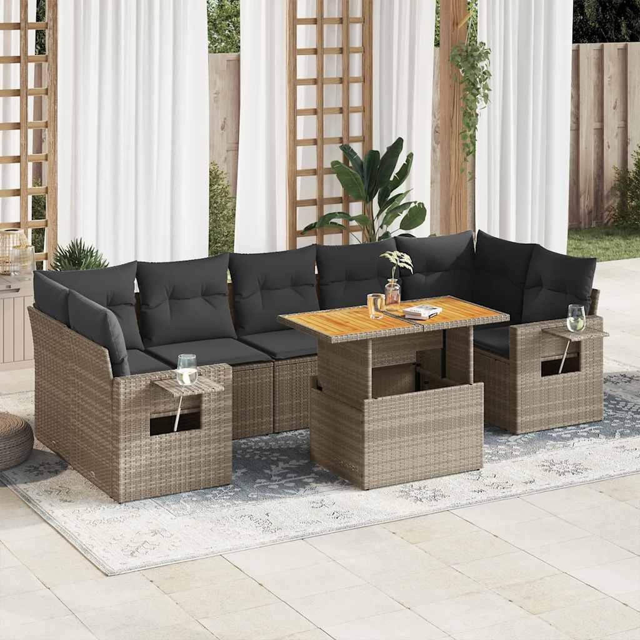 VIDAXL Salon de jardin 8 pcs avec coussins gris resine tressee
