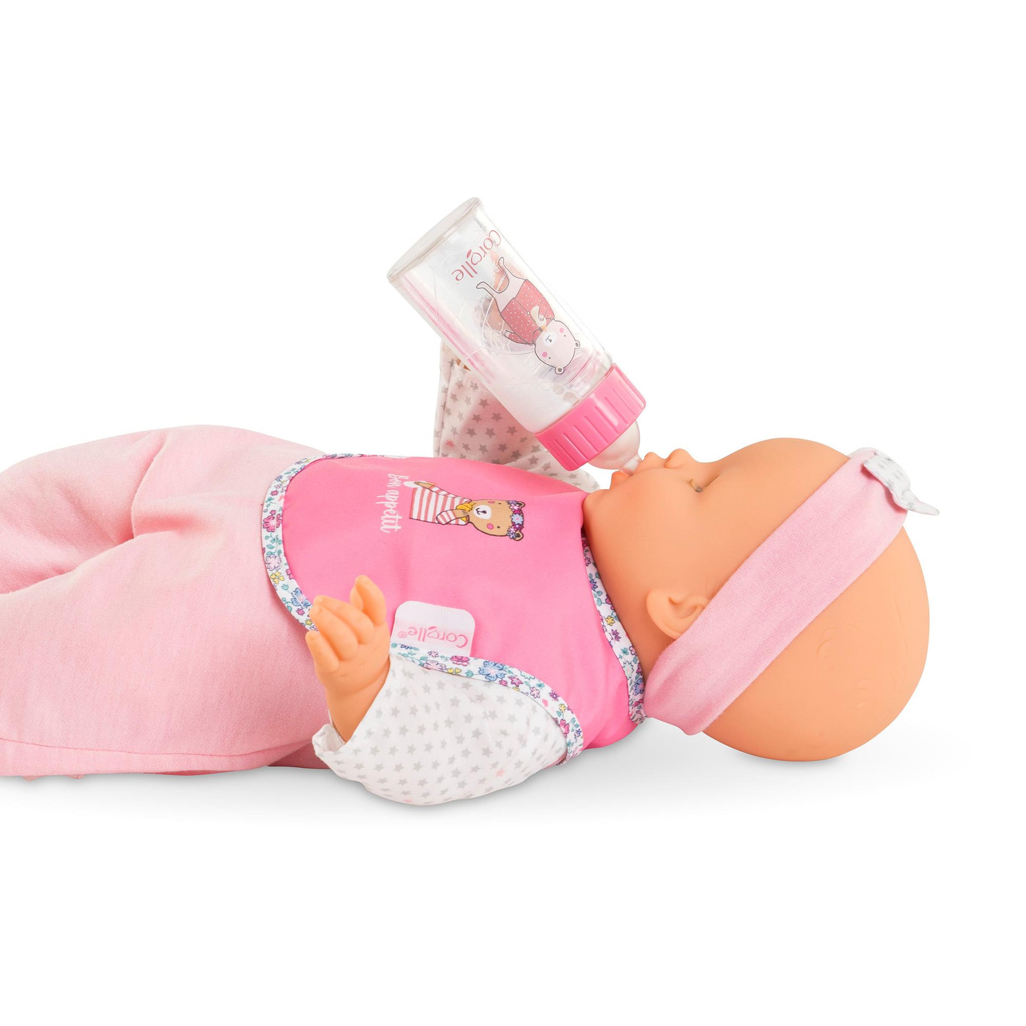 Voir la diapositive 3 : Corolle Bavoir Rose et Biberon Magique pour grand poupon 36/42 cm