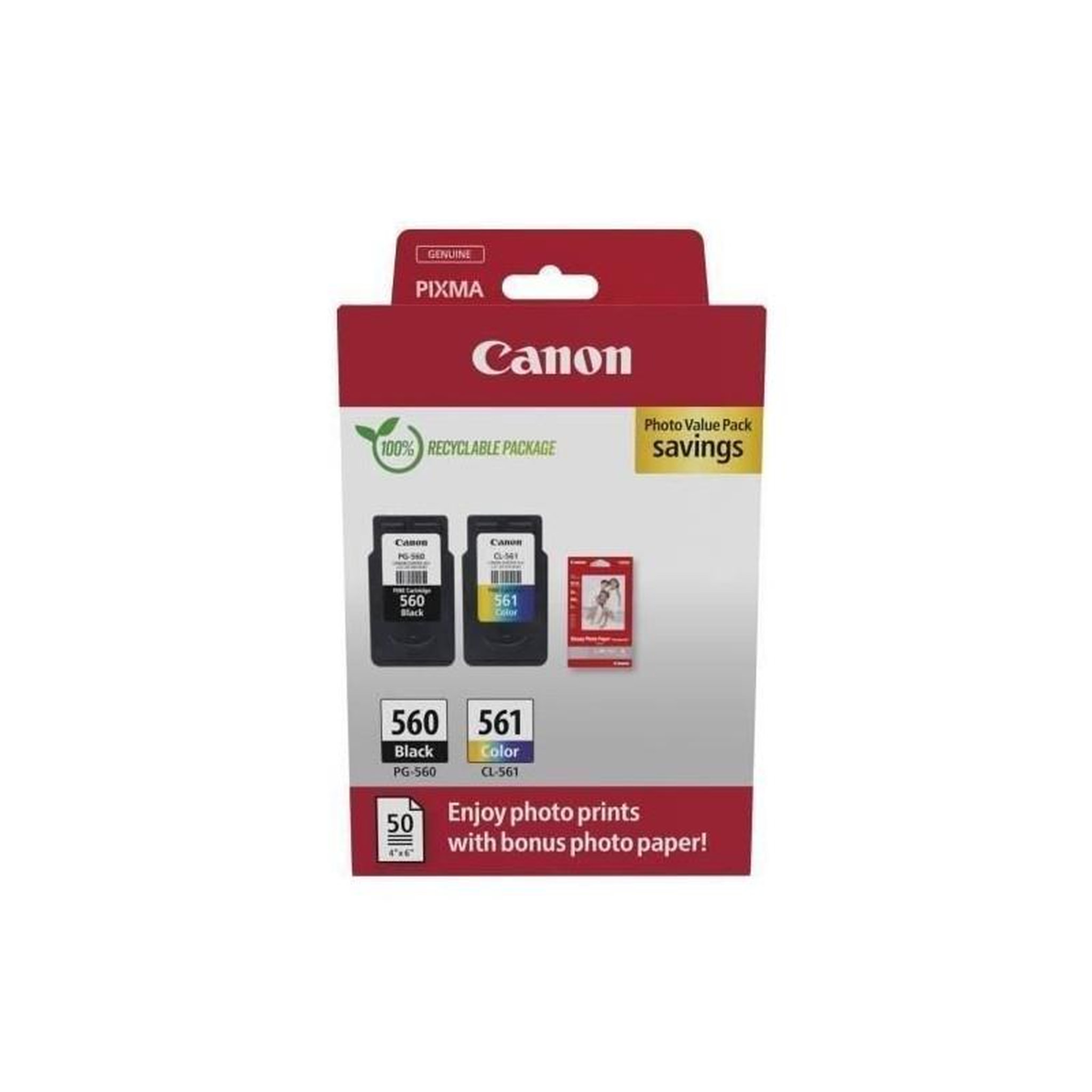 Canon Pack de 2 cartouches d'encre + pack papiers photo - CANON - PG-560 Noir + CL-561 Couleur