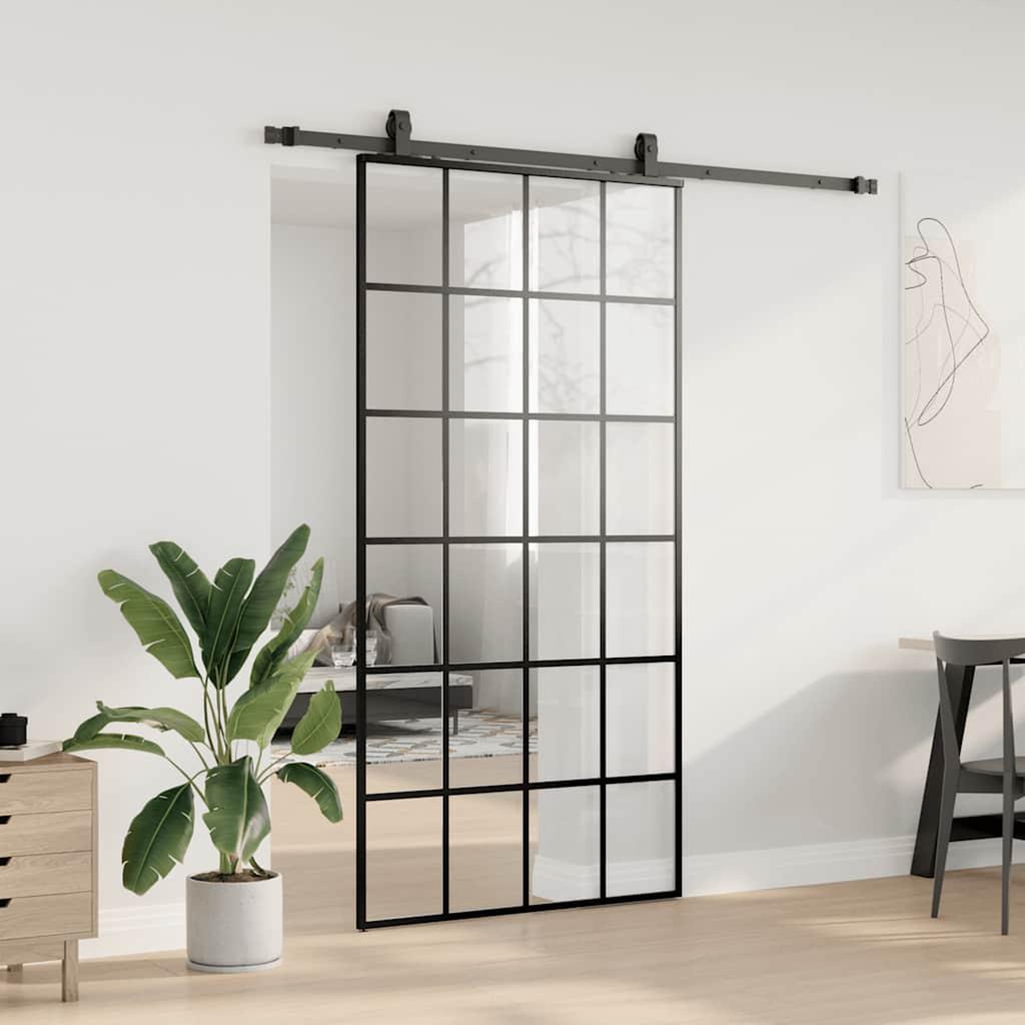 Voir la diapositive 3 : VIDAXL Porte coulissante kit de quincaillerie noir 102x205cm verre ESG