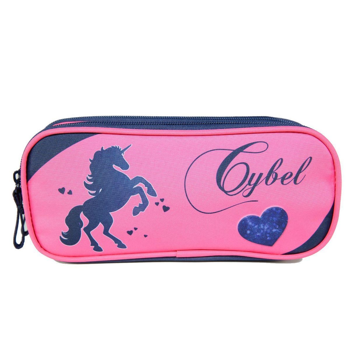 Bagtrotter Trousse scolaire 2 compartiments Cybel Cheval/Licorne Rose et bleue marine Bagtrotter