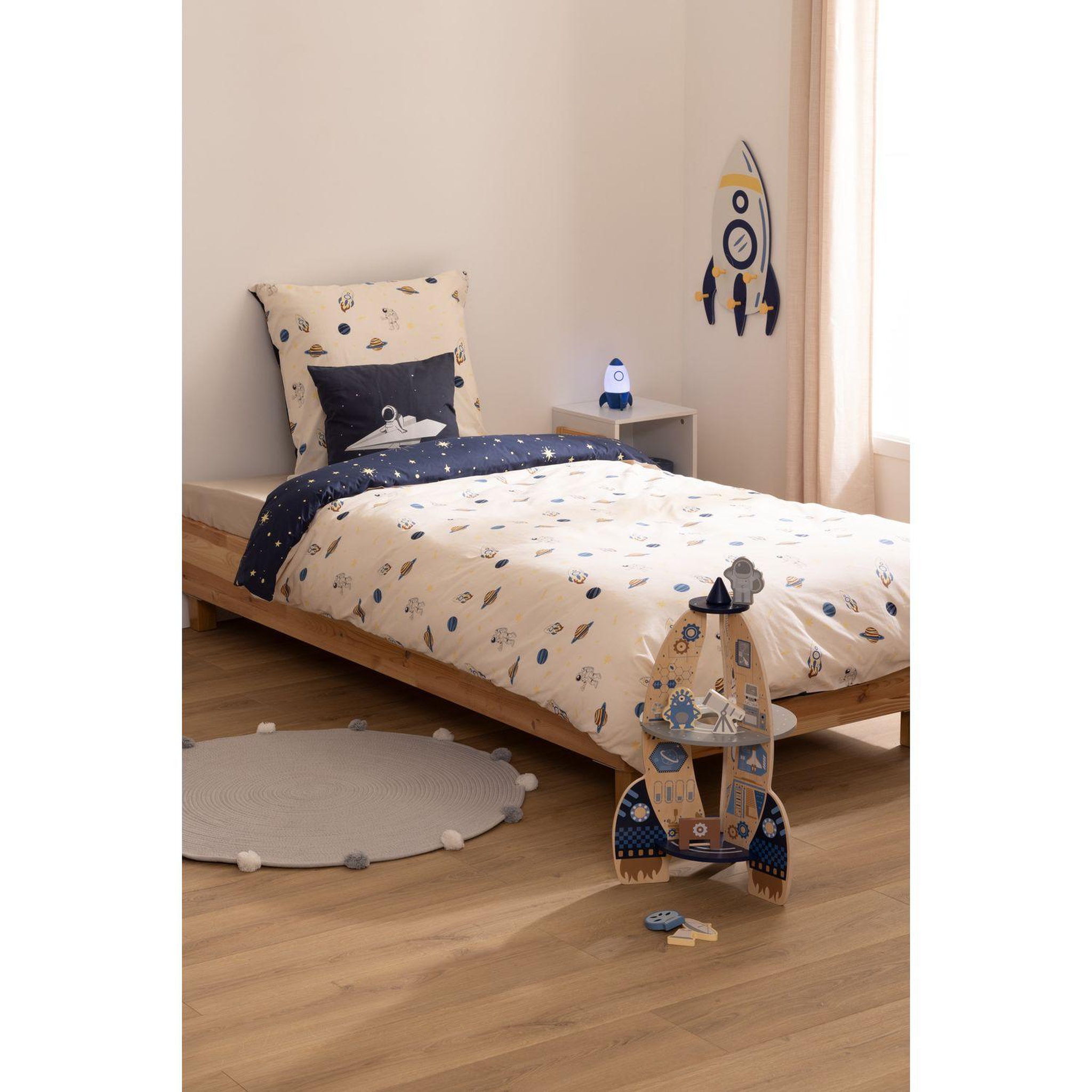 Voir la diapositive 4 : ATMOSPHERA Parure de lit enfant réversible espace - 100% coton - 140 x 200 cm