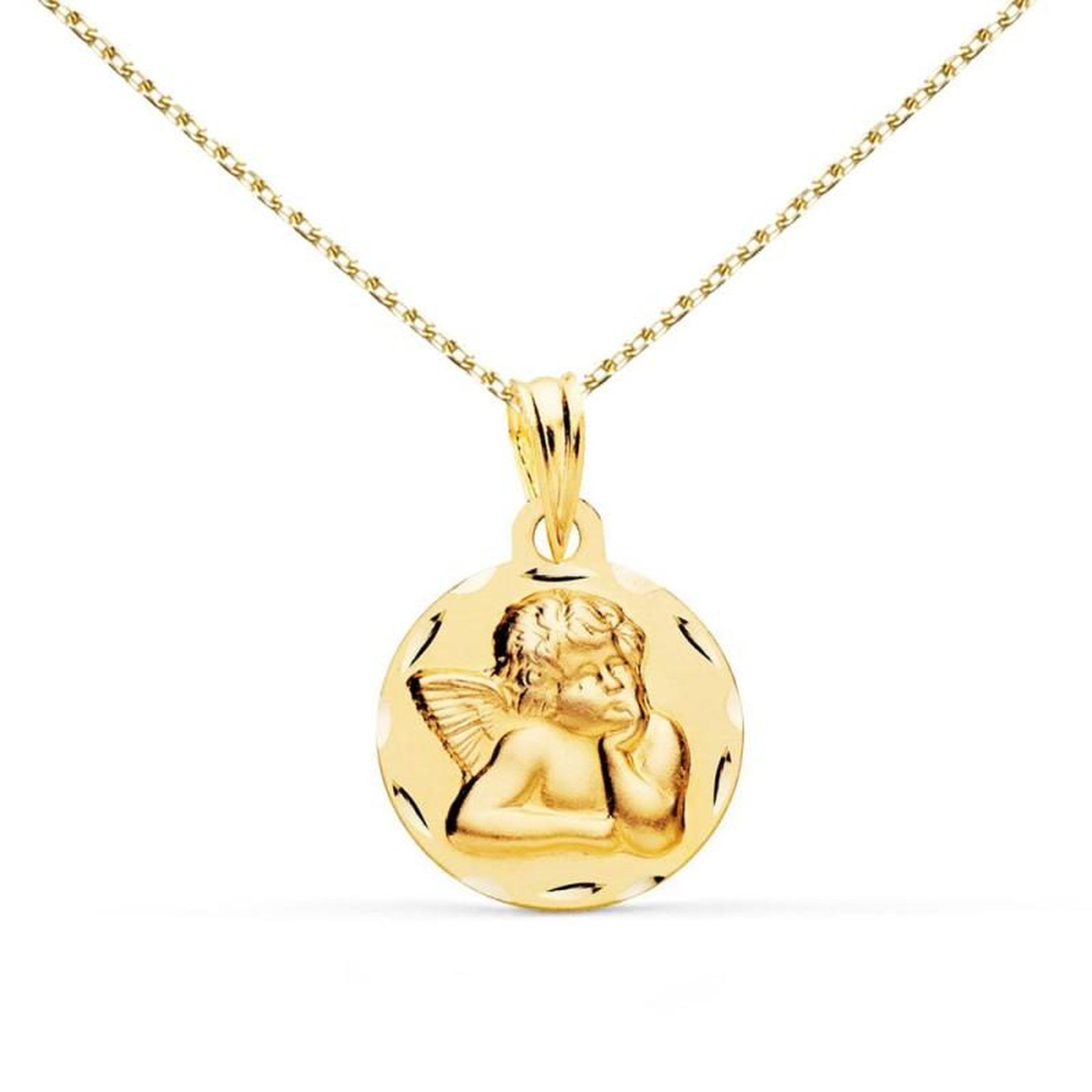 L'ATELIER D'AZUR Collier - Médaille Or Jaune Ange - Chaîne Dorée - Gravure Offerte