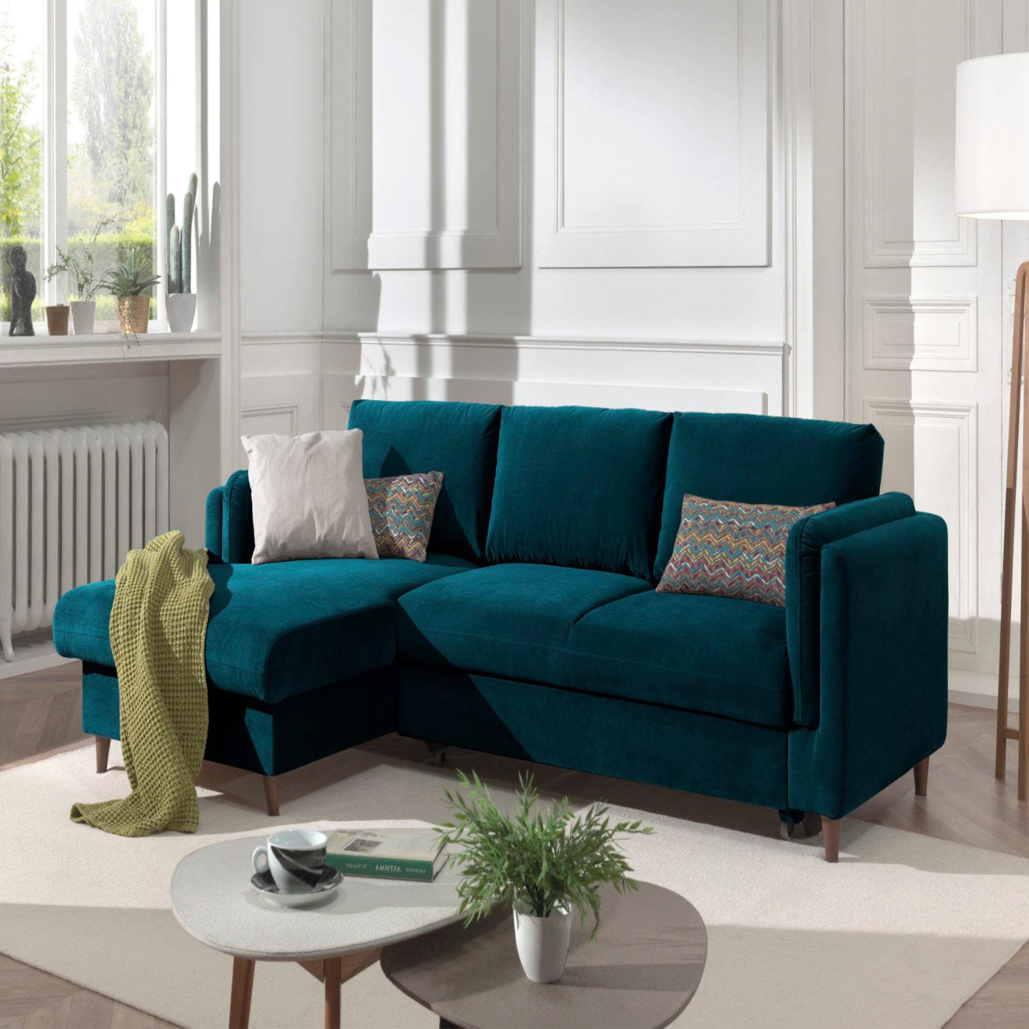 LISA DESIGN Brooke - canapé d'angle gauche - convertible avec coffre - 4 places - en velours. Coloris disponibles : Vert, Gris, Jaune, Rose, Beige, Bleu, Orange