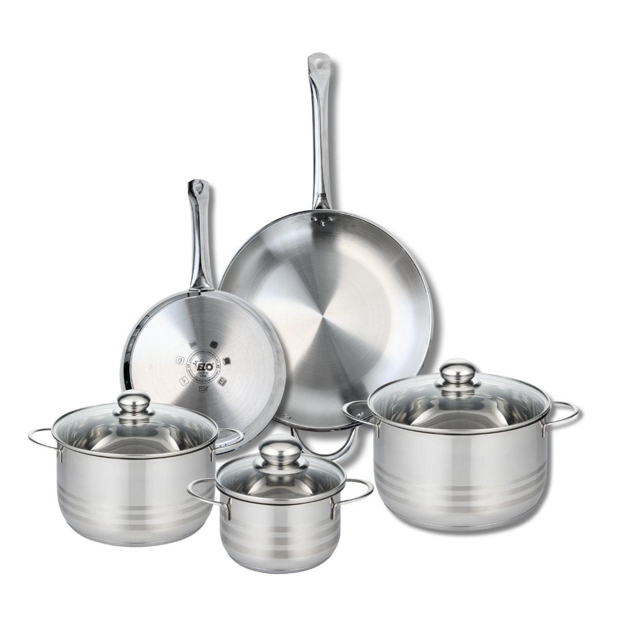 ELO Ensemble de 2 poêles de cuisson 24 et 32 cm et 3 faitouts 16, 20 et 24 cm elo profi brillant