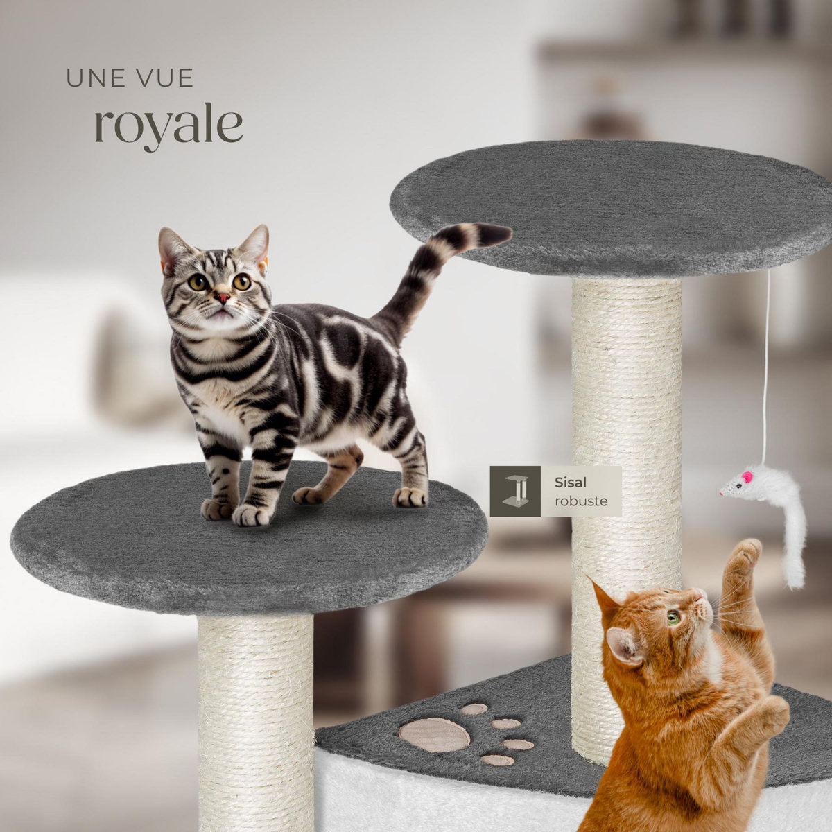 tectake Arbre à chat 71 cm avec griffoir et plateforme d'escalade gris/blanc