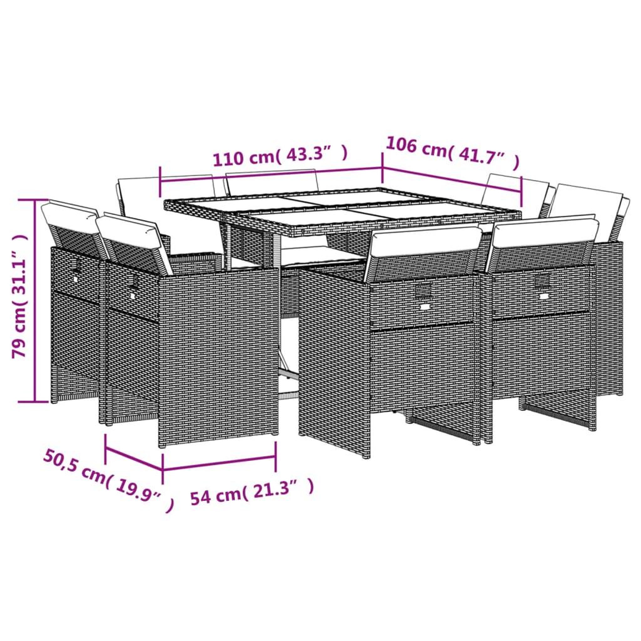 Voir la diapositive 6 : VIDAXL Ensemble a manger de jardin et coussins 9 pcs melange beige