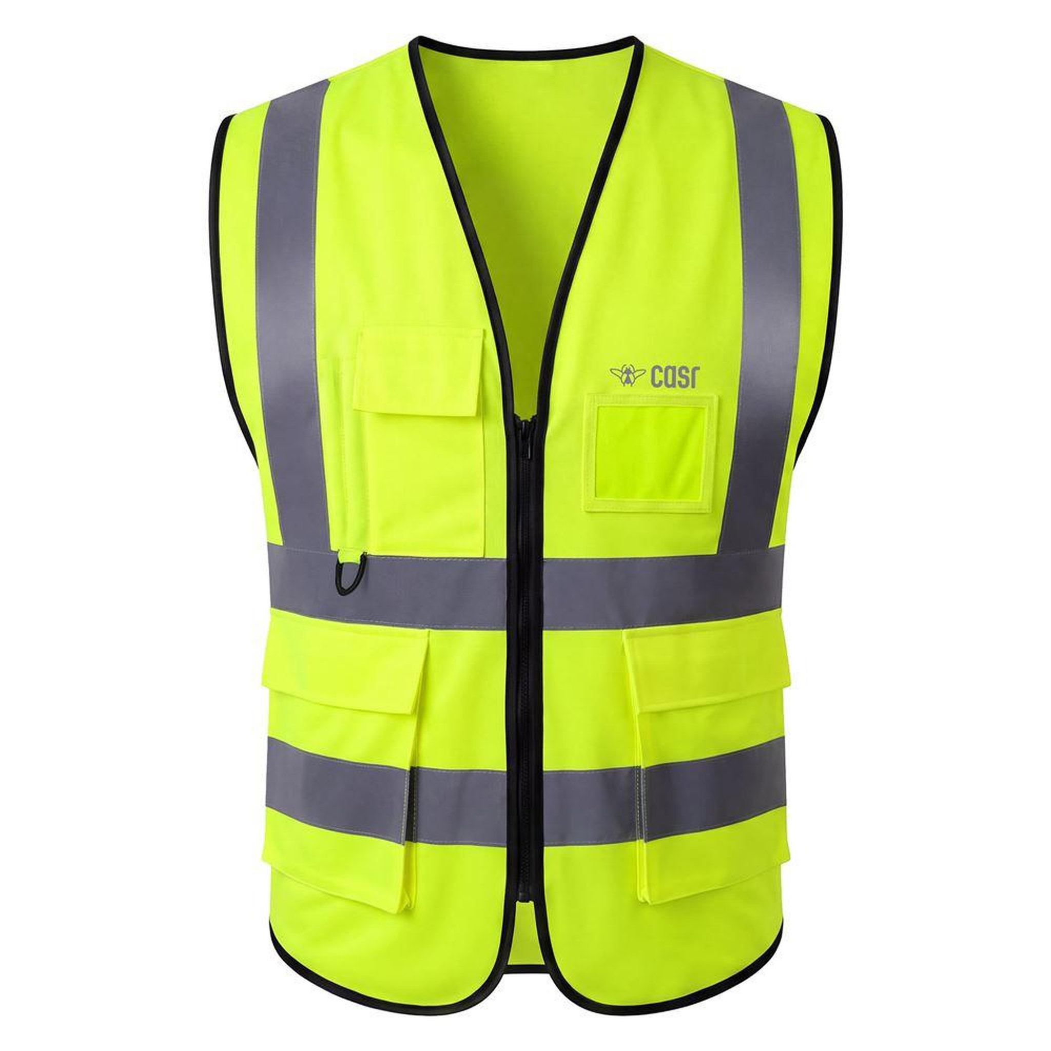 CASR Gilet de sécurité haute visibilité taille S jaune fluo, bandes réfléchissantes, fermeture zippée devant, norme EN ISO 20471 classe 2