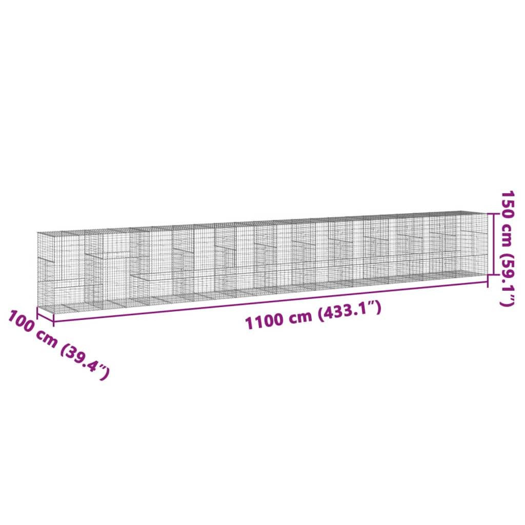 Voir la diapositive 6 : VIDAXL Panier gabion avec couvercle 1100x100x150 cm fer galvanise
