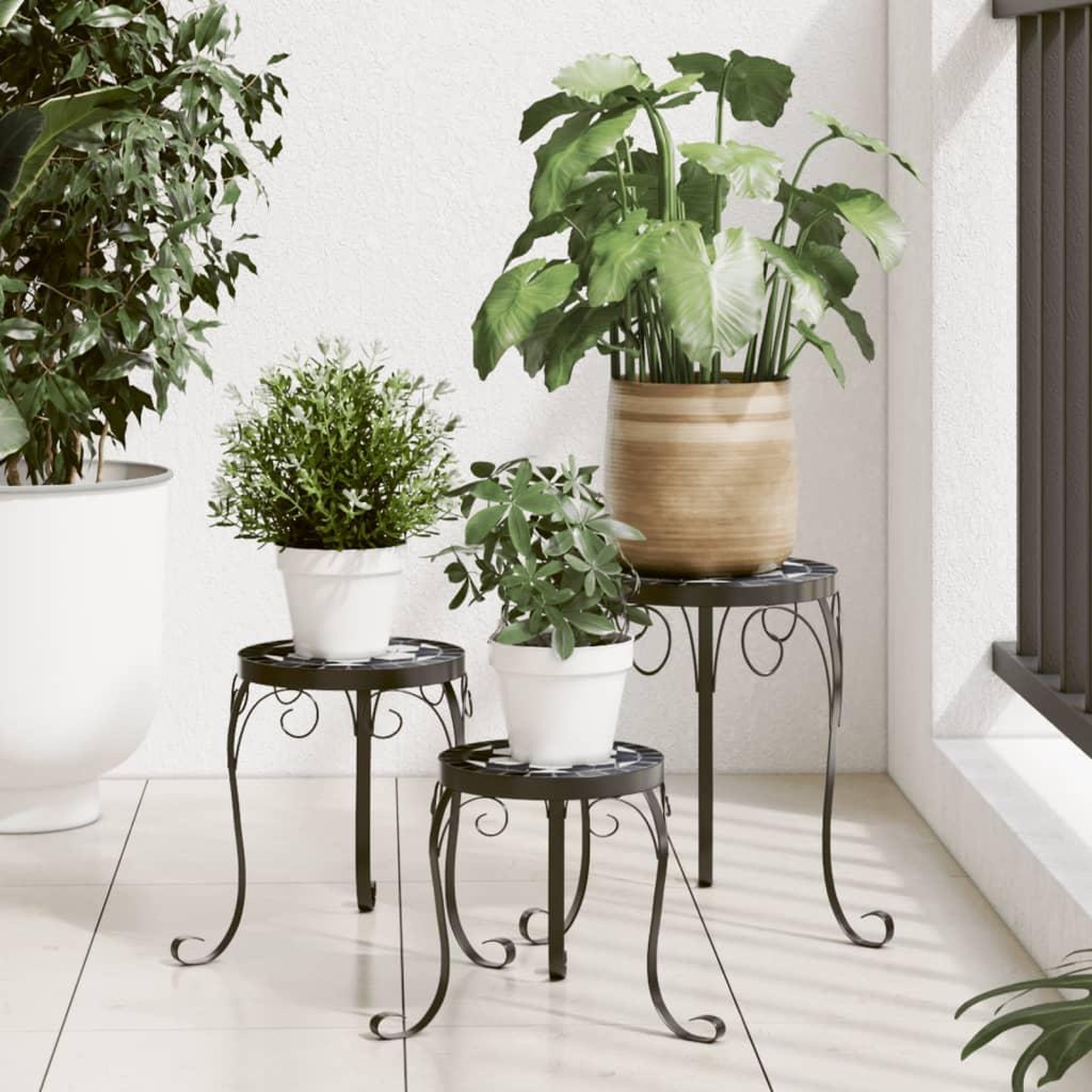 VIDAXL Supports pour plantes 3 pcs noir et blanc ceramique