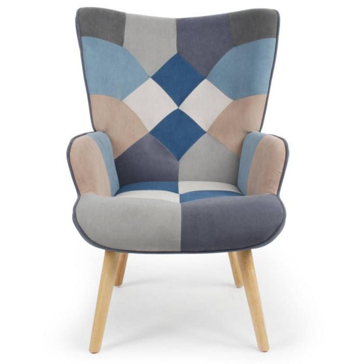Paris Prix Fauteuil Scandinave en Velours  Patchwork  Gris & Bleu