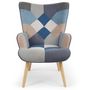 Voir la diapositive 2 : Paris Prix Fauteuil Scandinave en Velours  Patchwork  Gris & Bleu