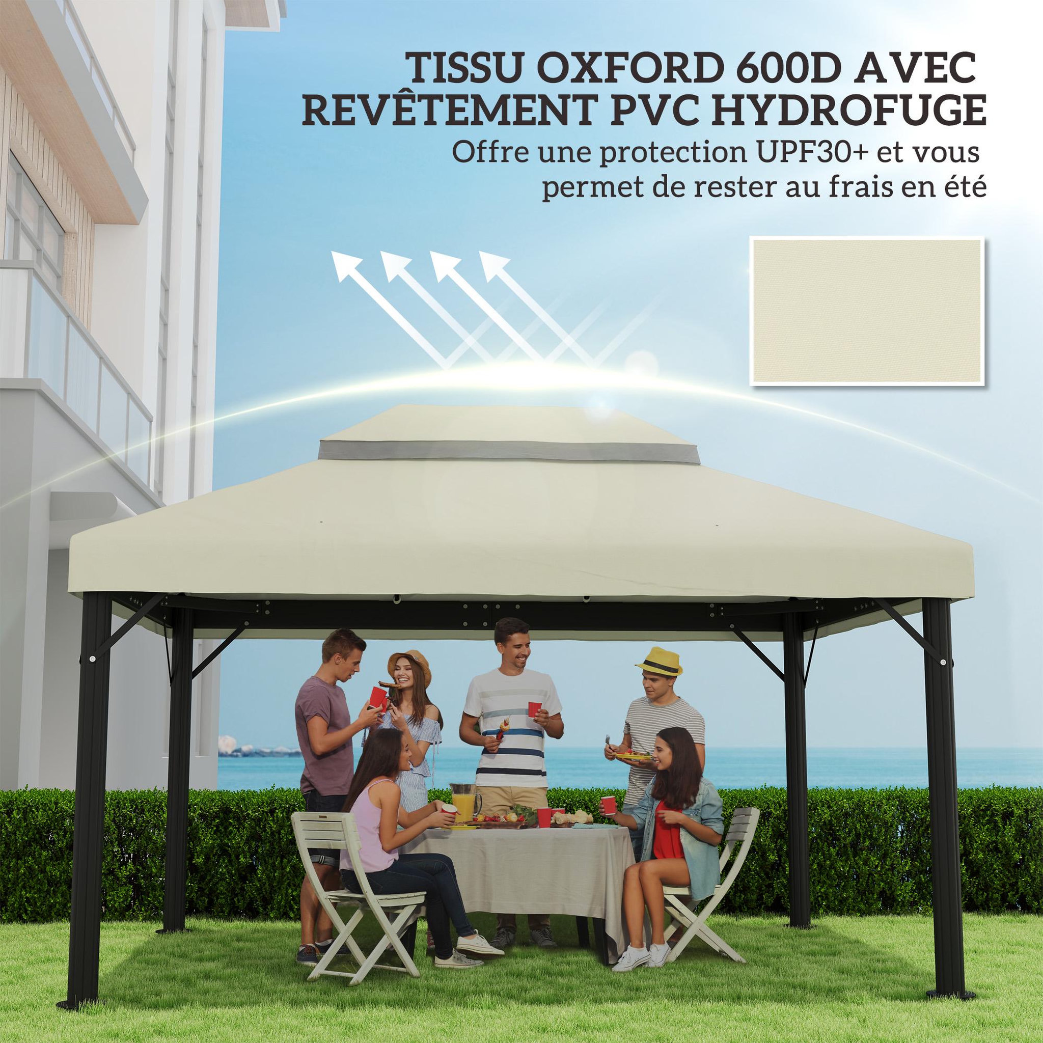 Voir la diapositive 4 : OUTSUNNY Toile de rechange barnum tonnelle 4 x 3 m - toit double avec œillets drainage - polyester haute densité 370 g/m² crème