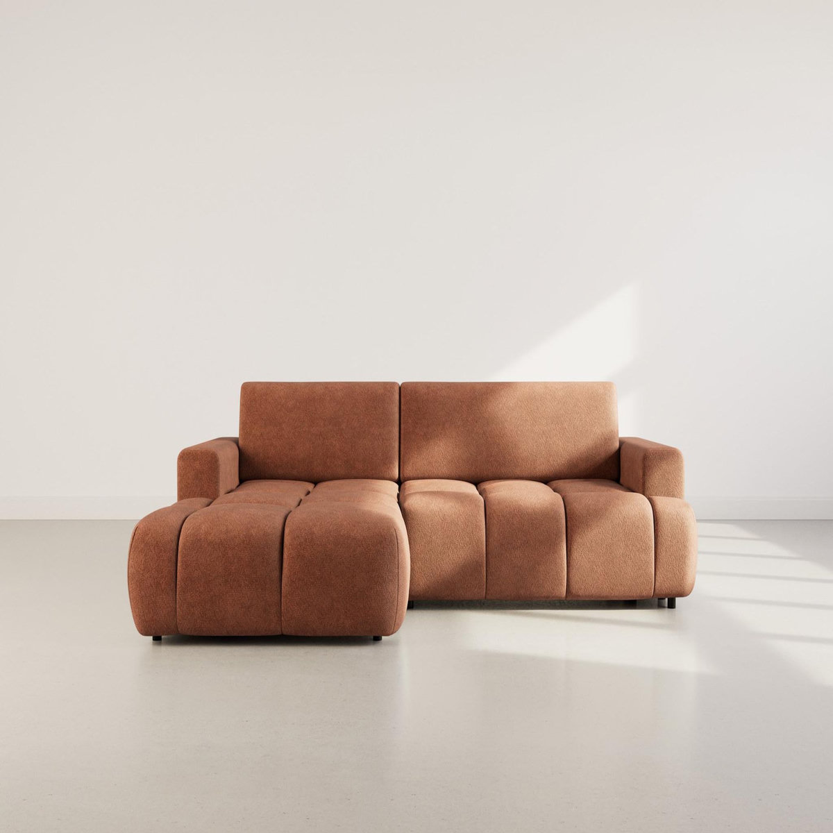 BEST MOBILIER Leonie - canapé d'angle gauche 4 places convertible avec coffre en velours texturé