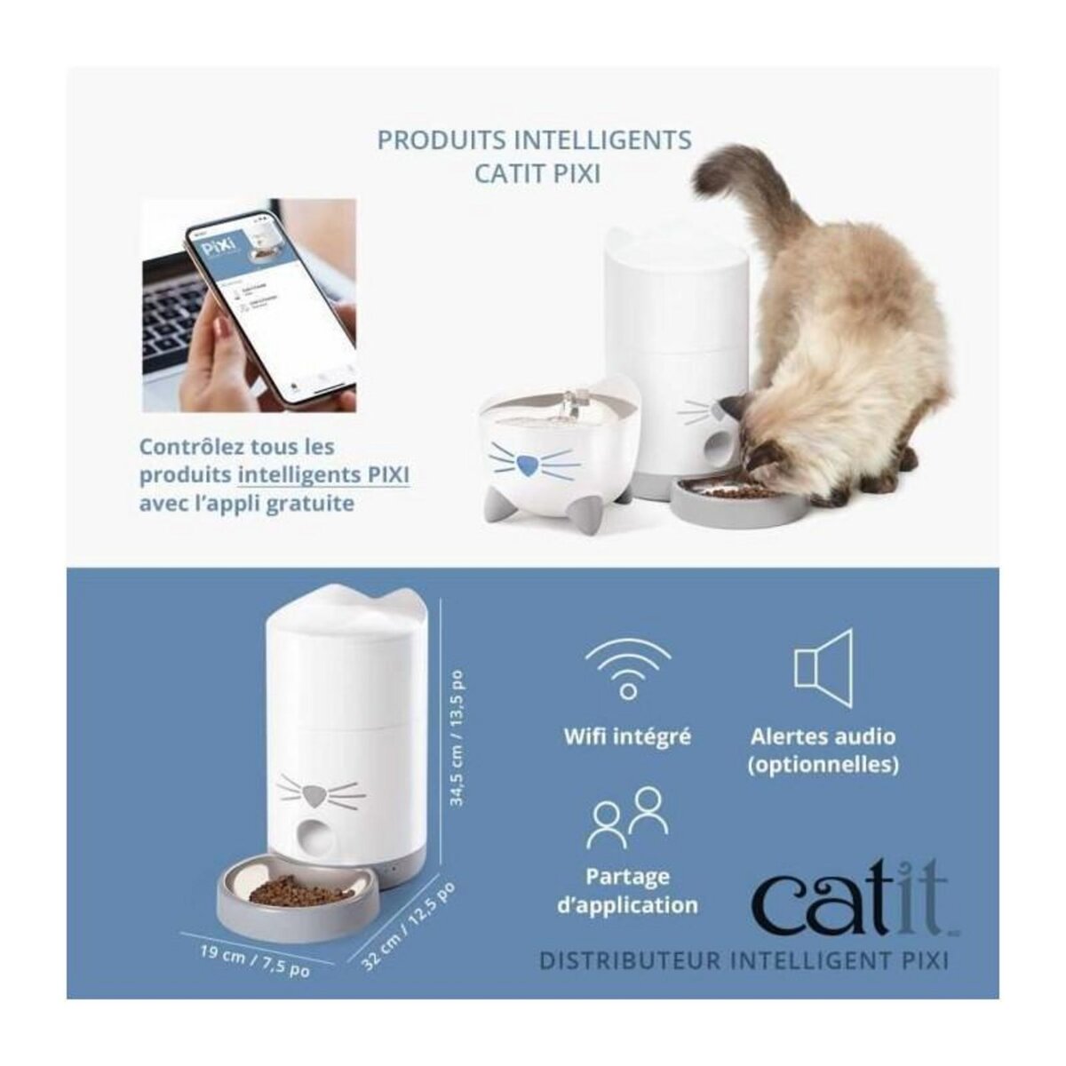 Cat'it CATIT - PIXI Distributeur de croquettes connecté pour chat - 1,2 kg (contrôlé par une application)