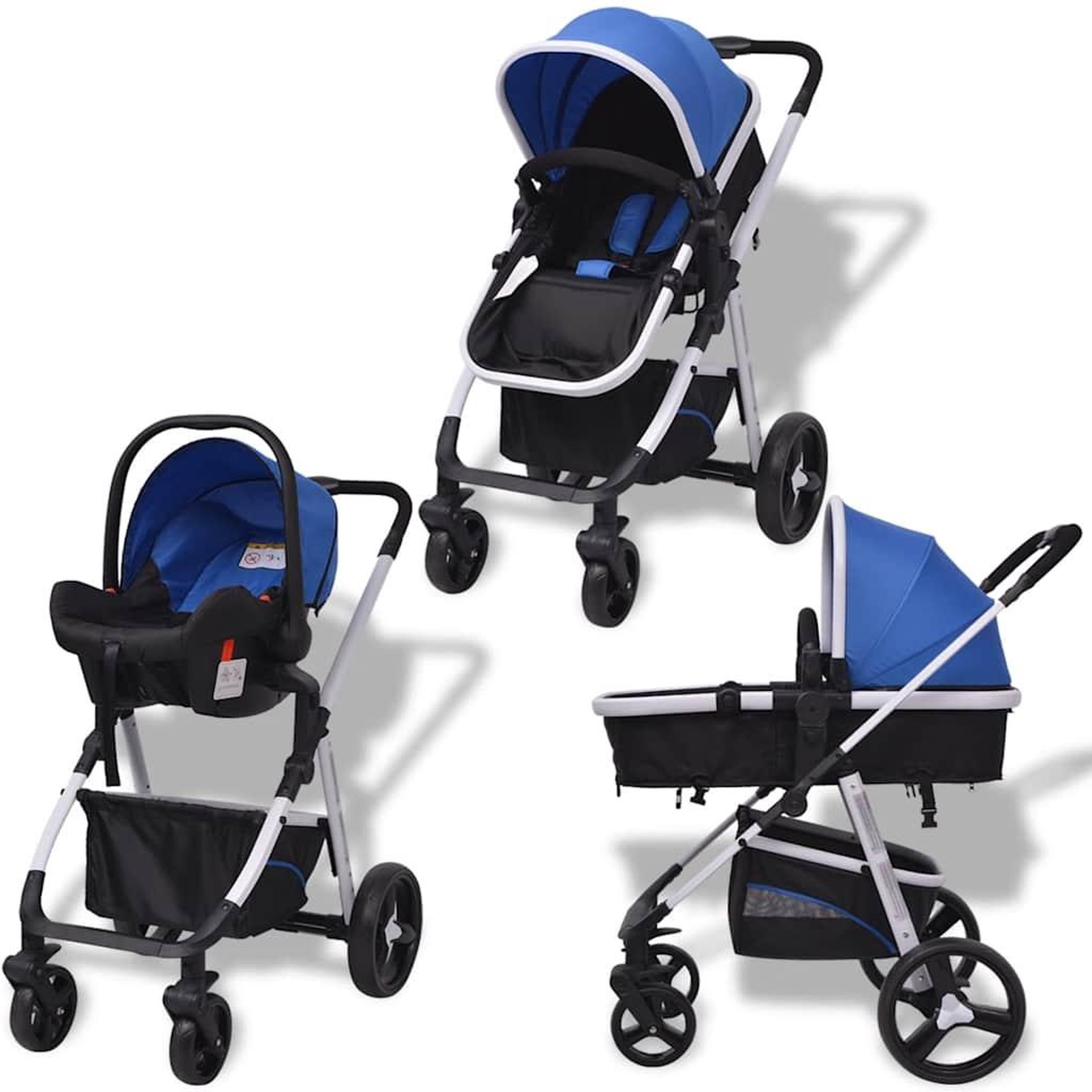 Voir la diapositive 2 : VIDAXL Poussette 3-en-1 Aluminium Bleu et noir