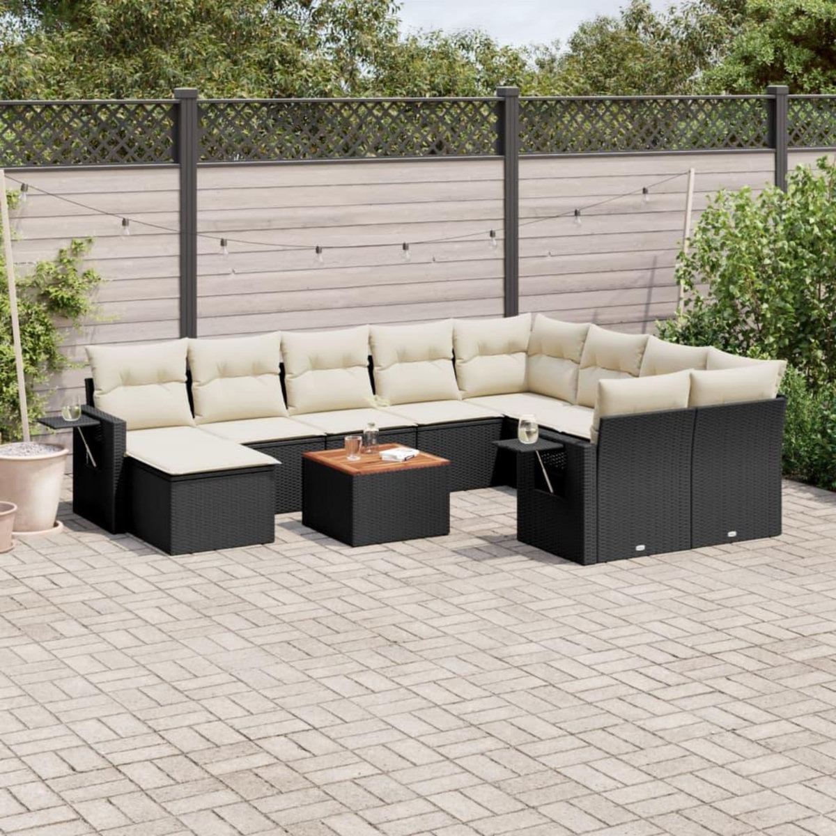 VIDAXL Salon de jardin 11 pcs avec coussins noir resine tressee