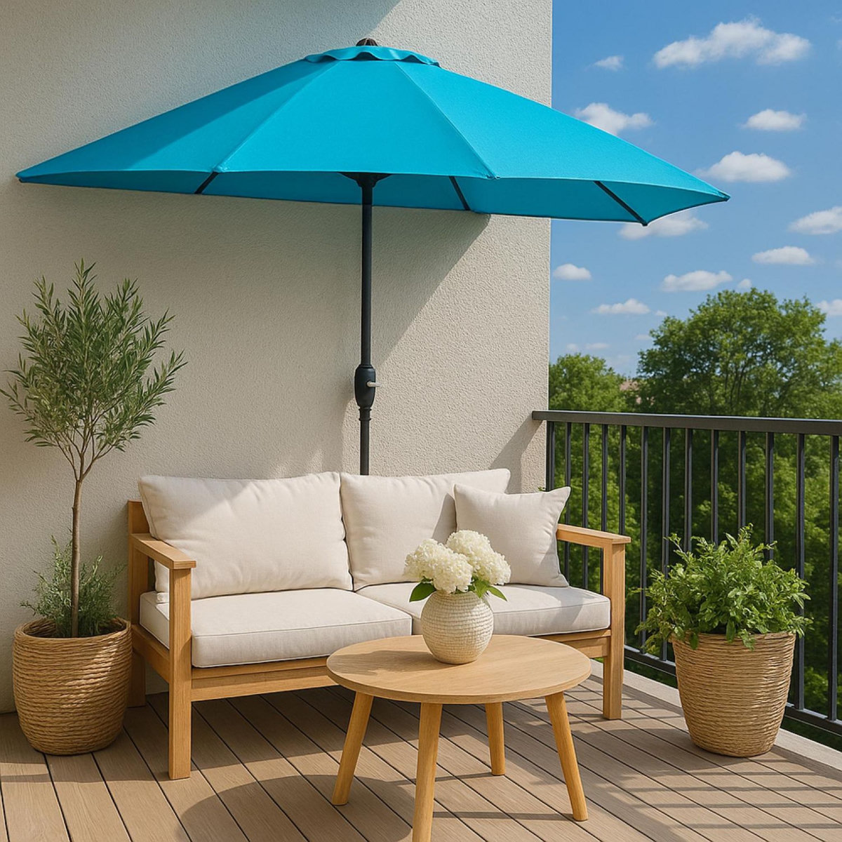CONCEPT USINE Demi parasol de balcon bleu CATANE