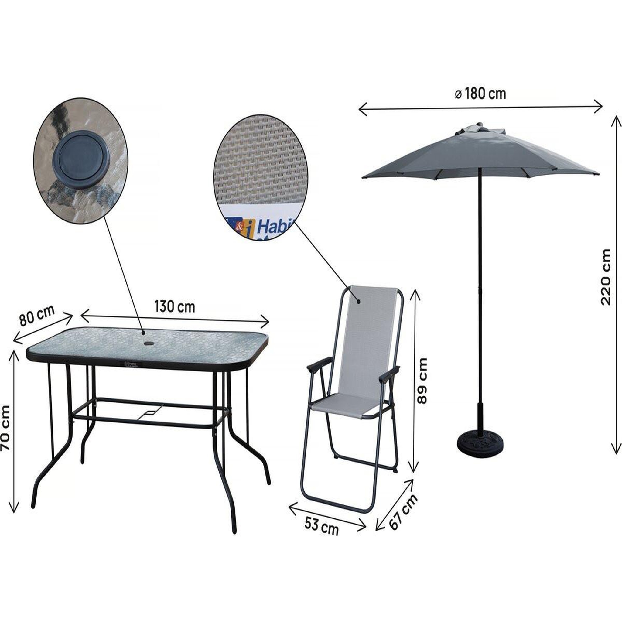 Voir la diapositive 3 : Habitat et Jardin Table et chaises de jardin avec parasol en métal  Convivia  - 6 places - Gris clair
