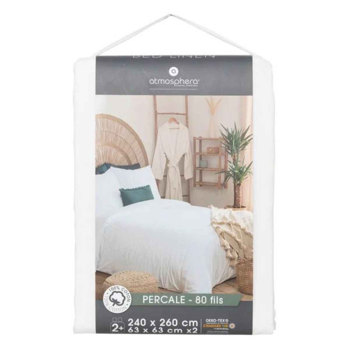 ATMOSPHERA Parure de Lit 3 Pièces  Percale  260x240cm Blanc