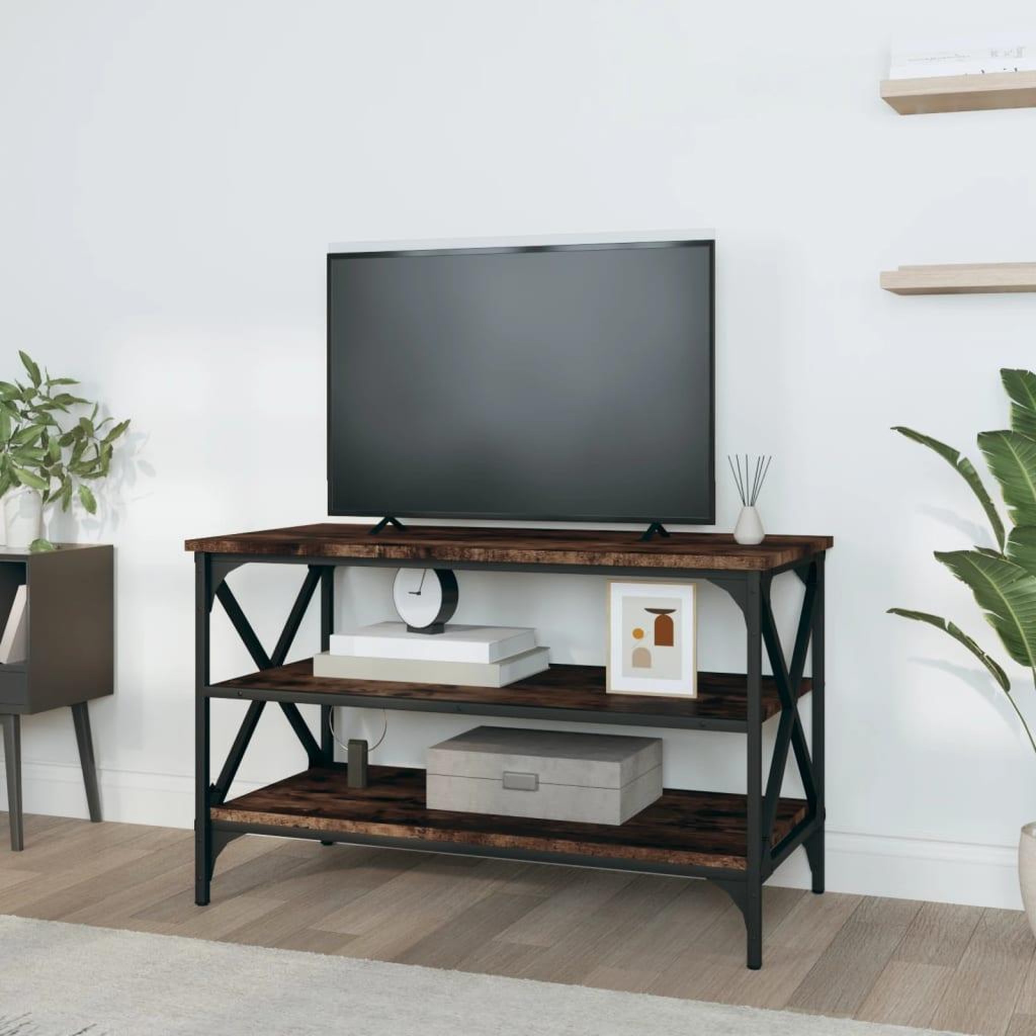 Voir la diapositive 3 : VIDAXL Meuble TV Chene fume 80x40x50 cm Bois d'ingenierie
