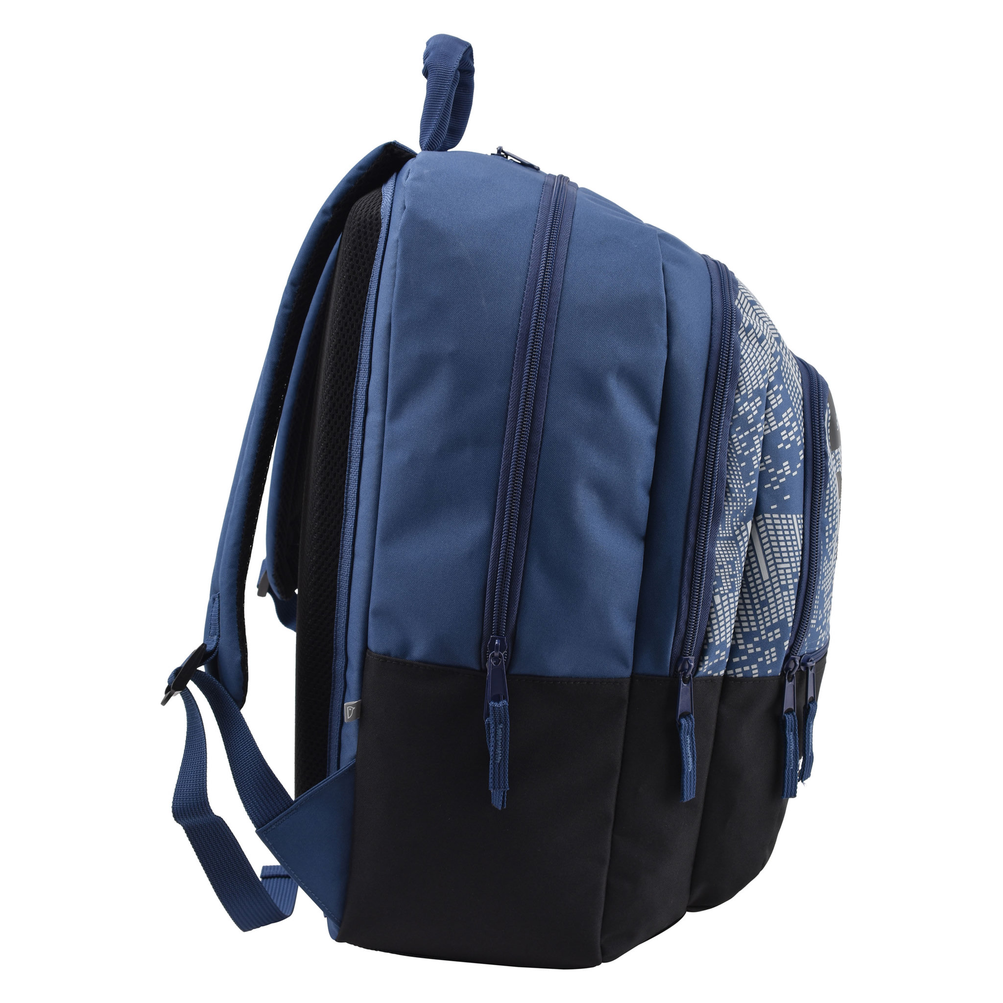 Voir la diapositive 3 : Sac à dos Premium brillant dans le noir 3 compartiments polyester noir et bleu TIGER STREET CODE