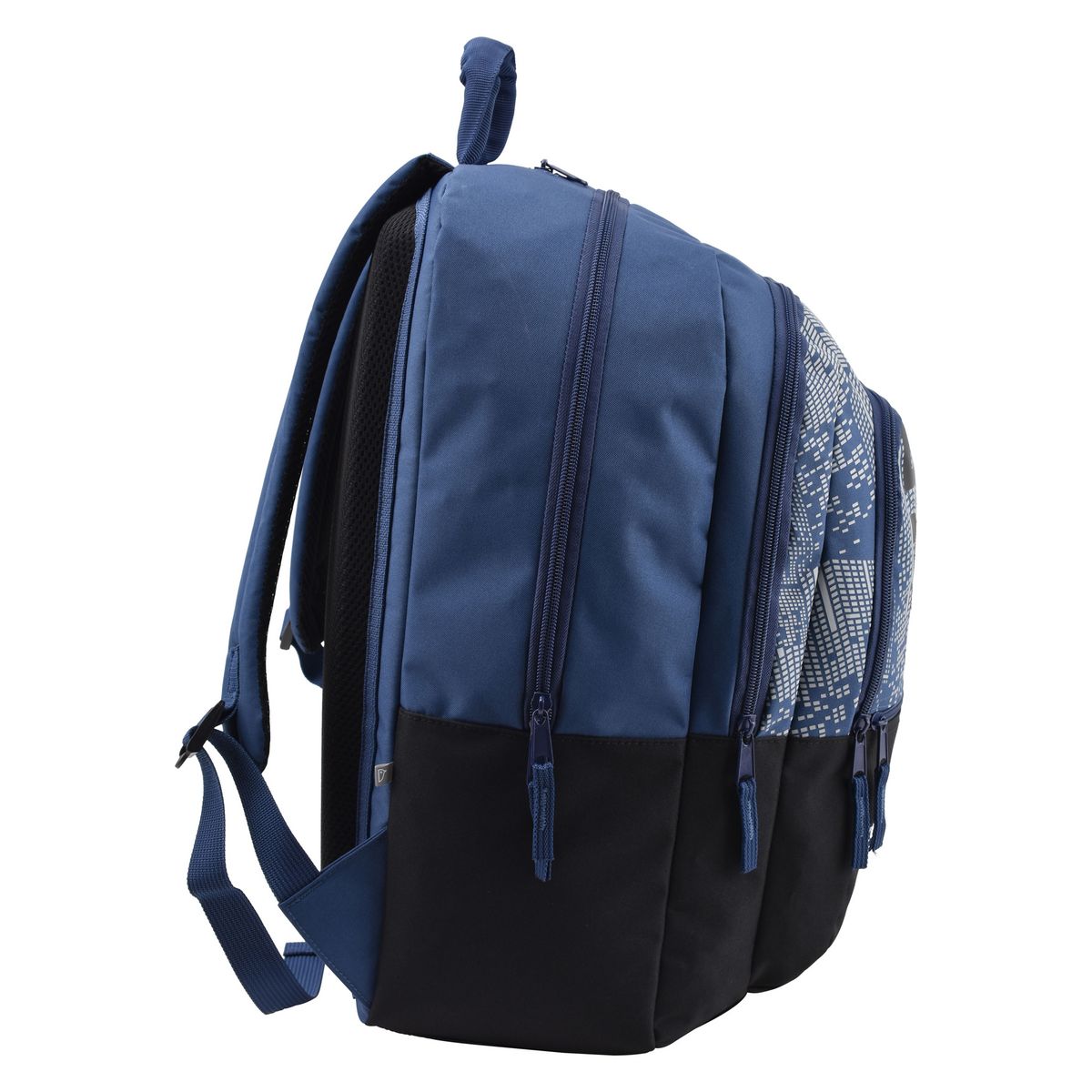 Sac à dos Premium brillant dans le noir 3 compartiments polyester noir et bleu TIGER STREET CODE