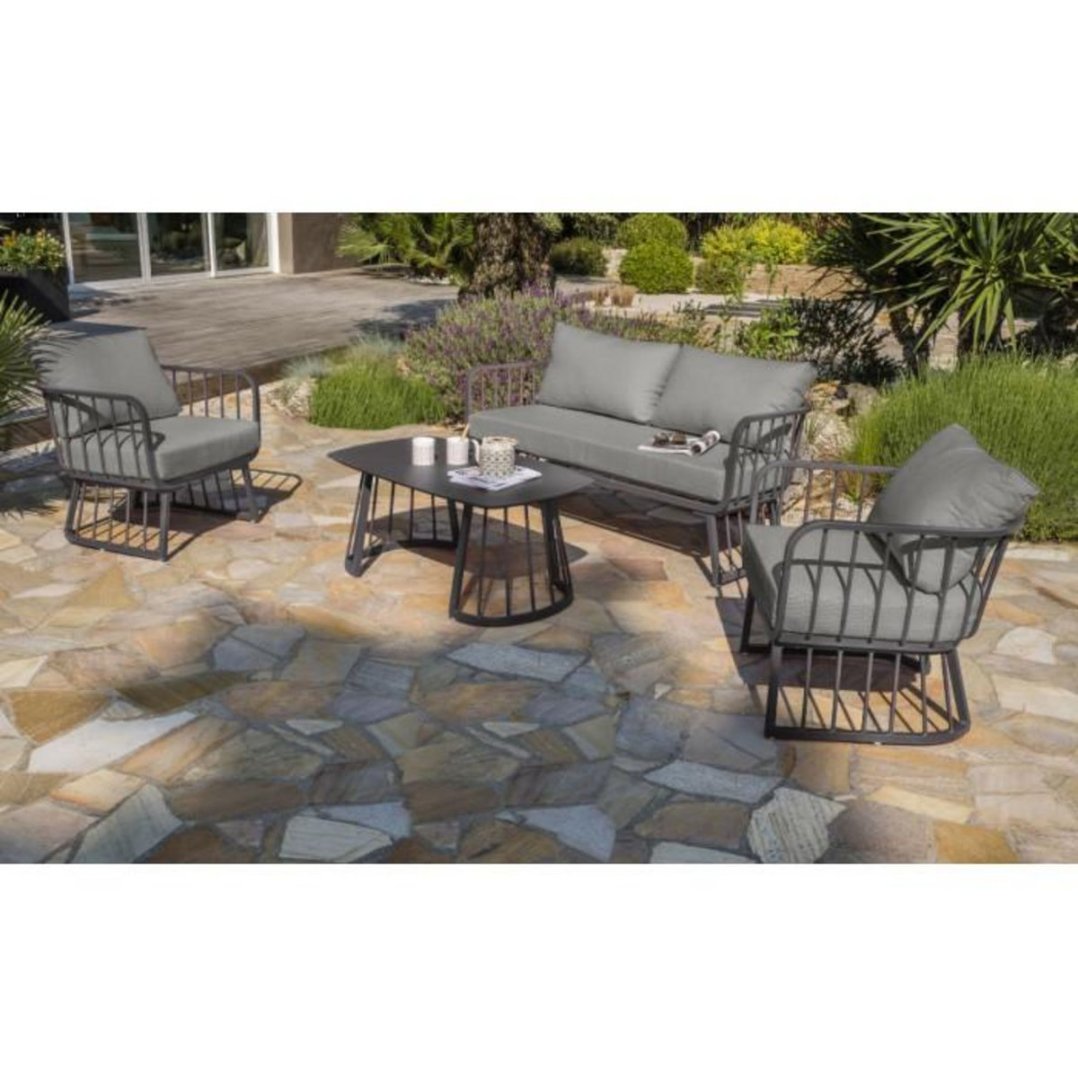 Paris Prix Salon de Jardin 4 places  Apolline  150cm Gris Anthracite