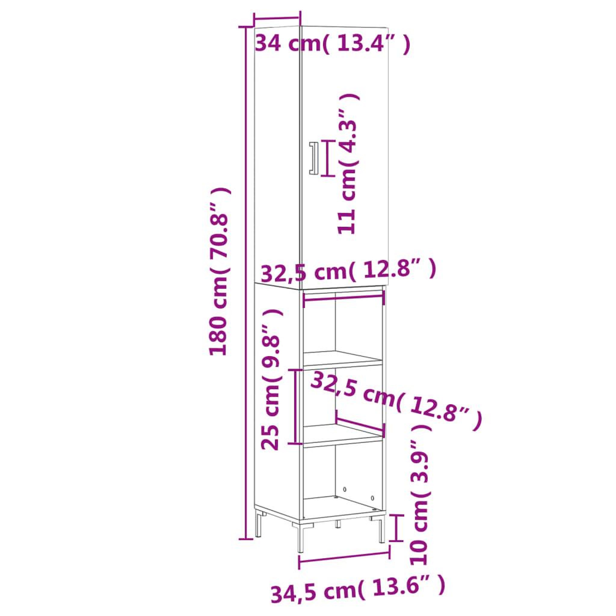 Voir la diapositive 6 : VIDAXL Buffet haut Sonoma gris 34,5x34x180 cm Bois d'ingenierie
