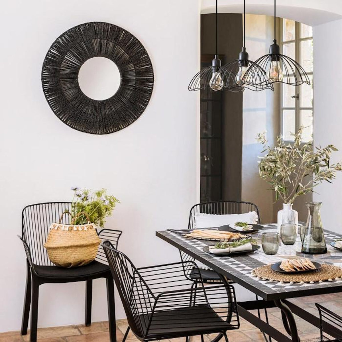 ATMOSPHERA Miroir Rond Motif Ethnique  Landy  76cm Noir