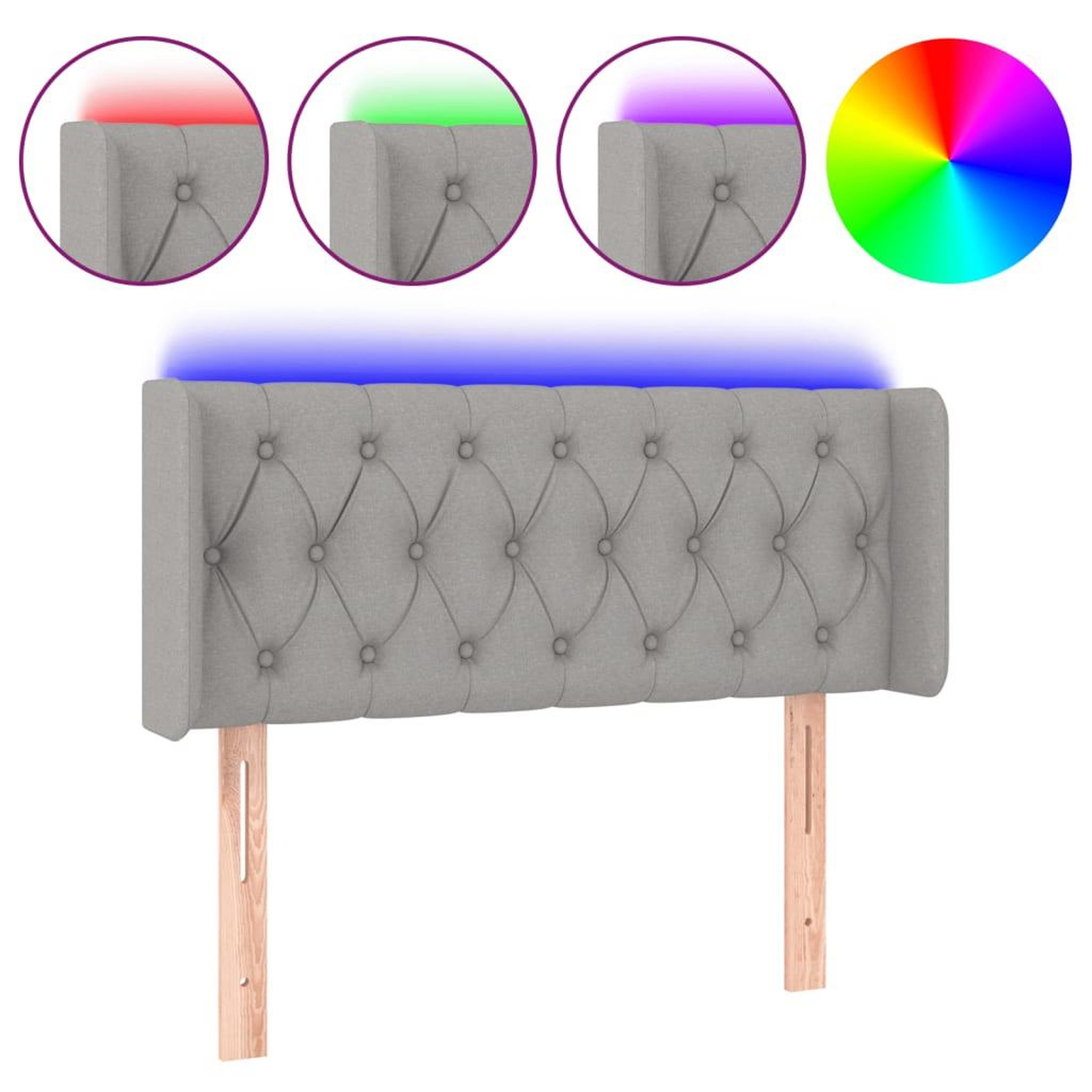 Voir la diapositive 2 : VIDAXL Tete de lit a LED Gris clair 103x16x78/88 cm Tissu