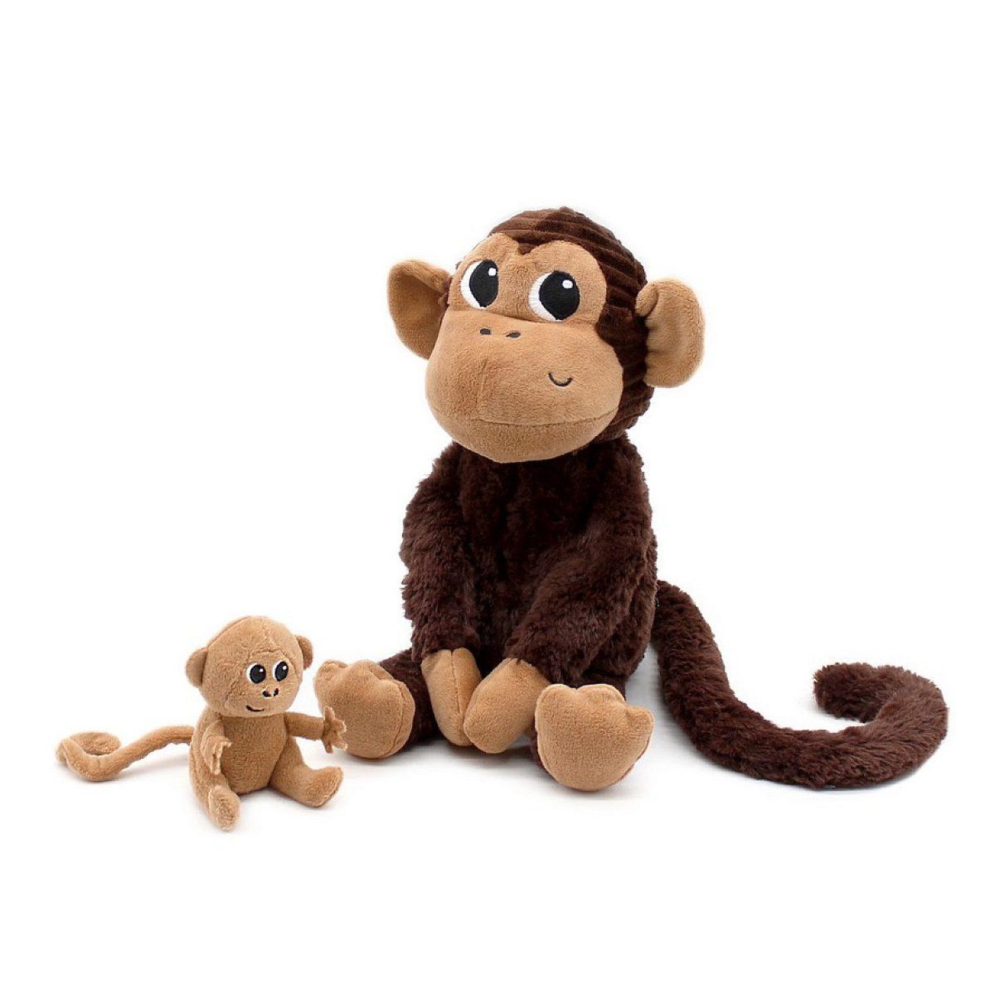 LES DEGLINGOS Peluche singe zazou maman et son bébé marron chocolat