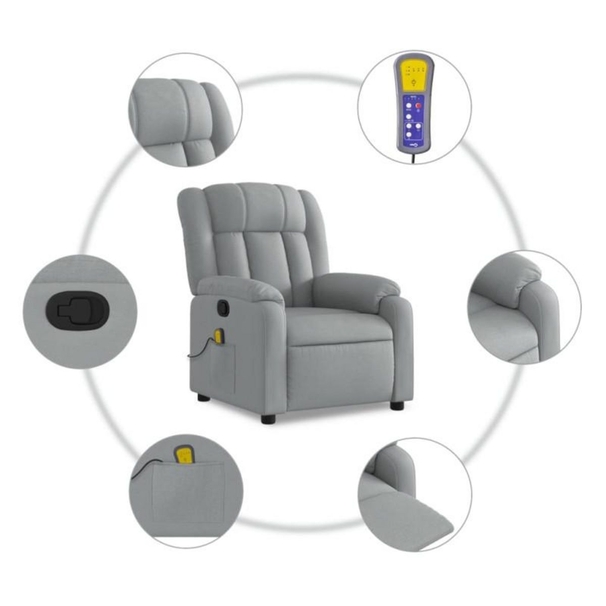 VIDAXL Fauteuil de massage inclinable Gris clair Tissu