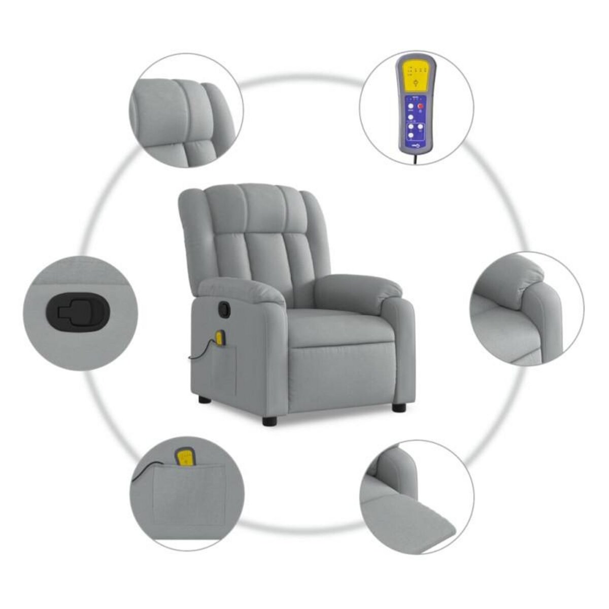 VIDAXL Fauteuil de massage inclinable Gris clair Tissu