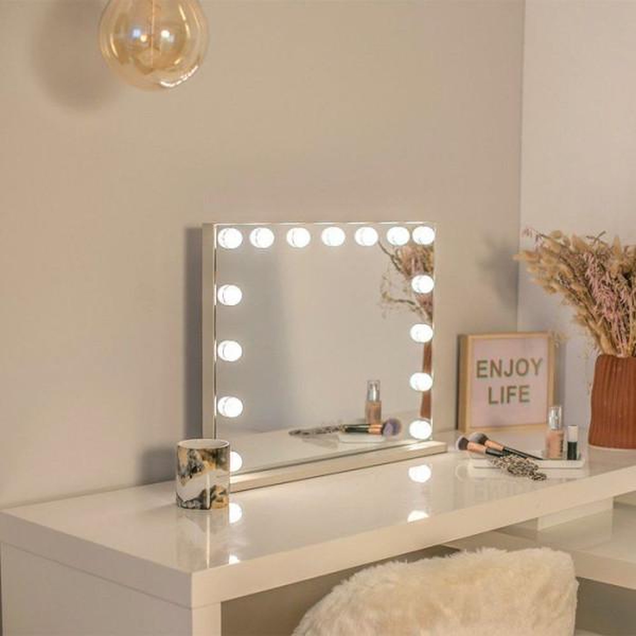 Voir la diapositive 2 : LIVOO Miroir  de maquillage Hollywood - LIVOO - DOS225G - 15 LED - Grand format - Intensité réglable