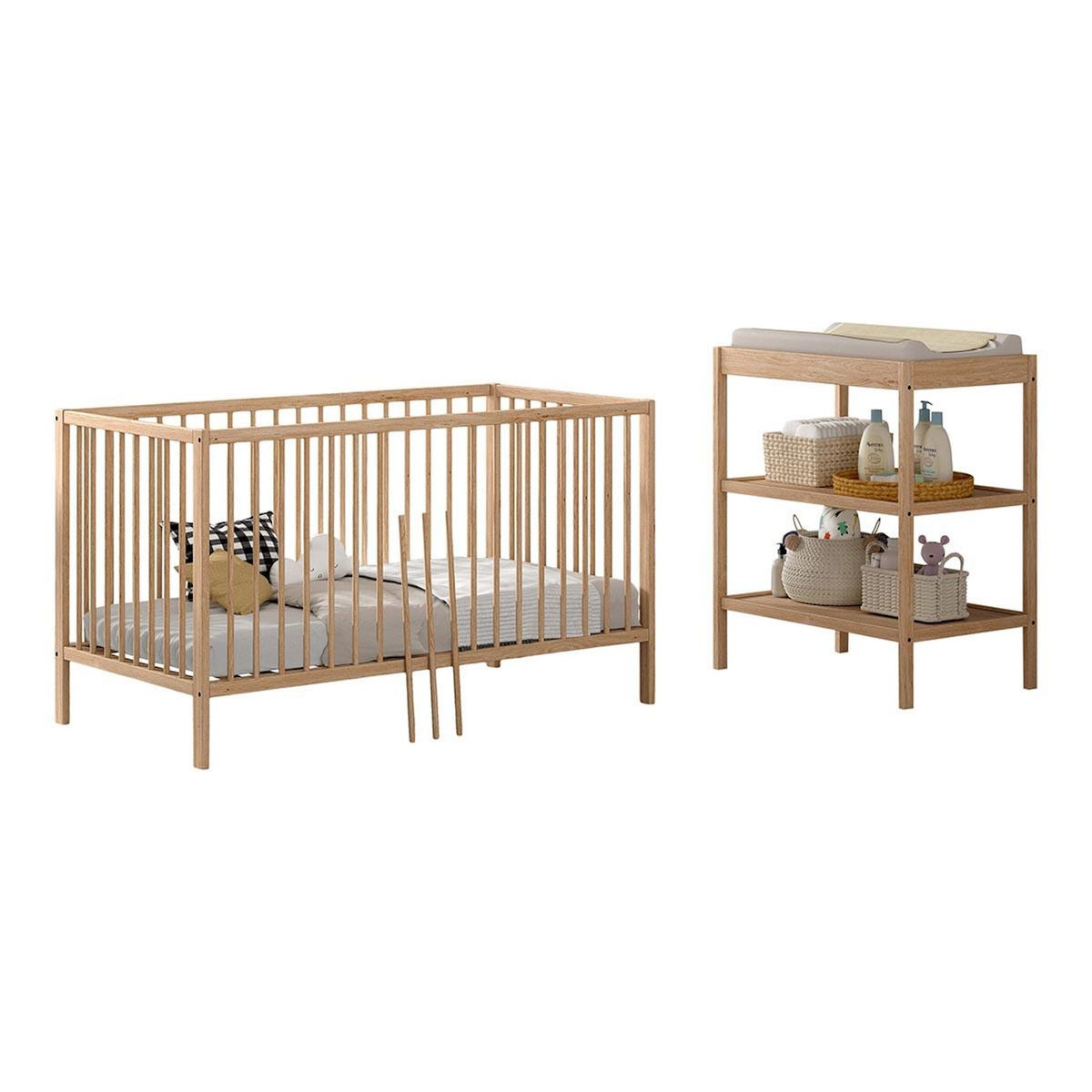 Paris Prix Pack - Lit Bébé & Table à Langer  Dino  70x140cm Naturel