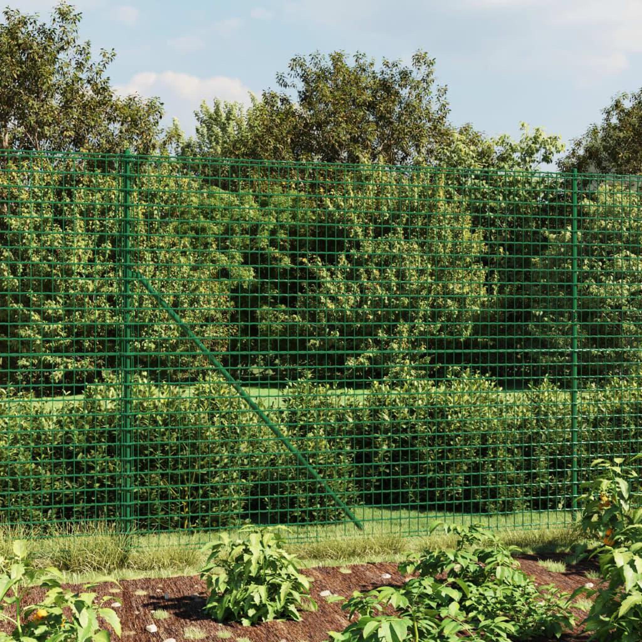 VIDAXL Cloture en treillis metallique et piquet d'ancrage vert 2x25 m