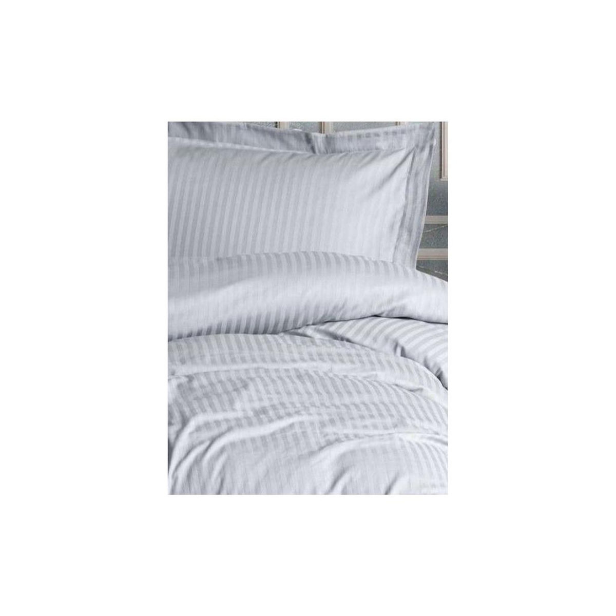 GENERIQUE Parure de lit - 1 housse de couette 140 x 200cm + 1 taies d'oreiller 60 x 60 cm - Satin - Imprimé rayures Gris