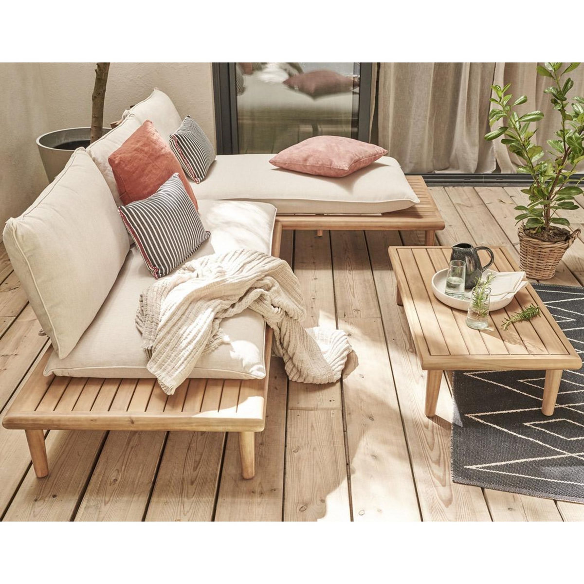 BEST MOBILIER Papeete - salon bas de jardin 4 places + table – en bois d'acacia fsc  100%