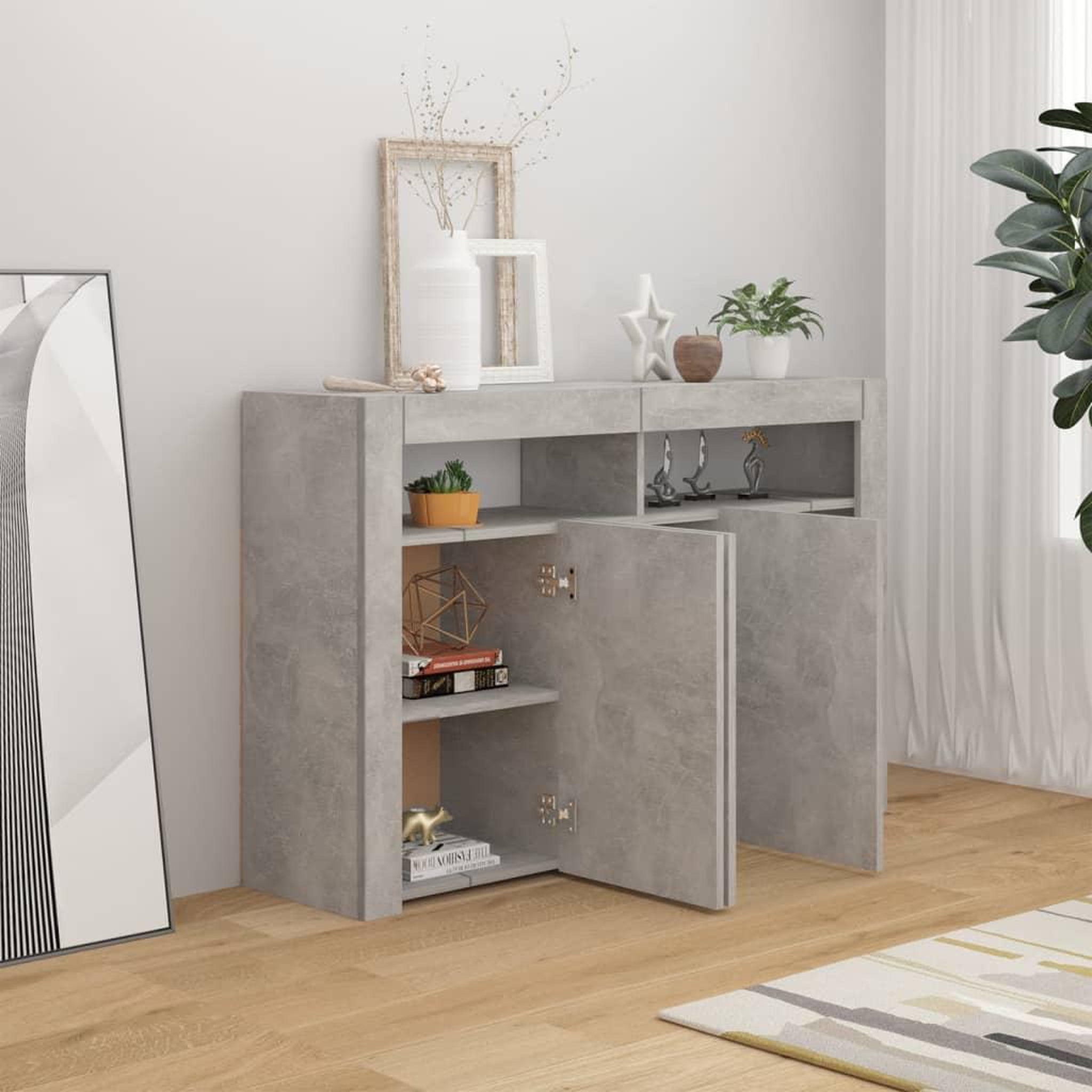Voir la diapositive 3 : VIDAXL Buffet avec lumieres LED gris beton 115,5x30x75 cm