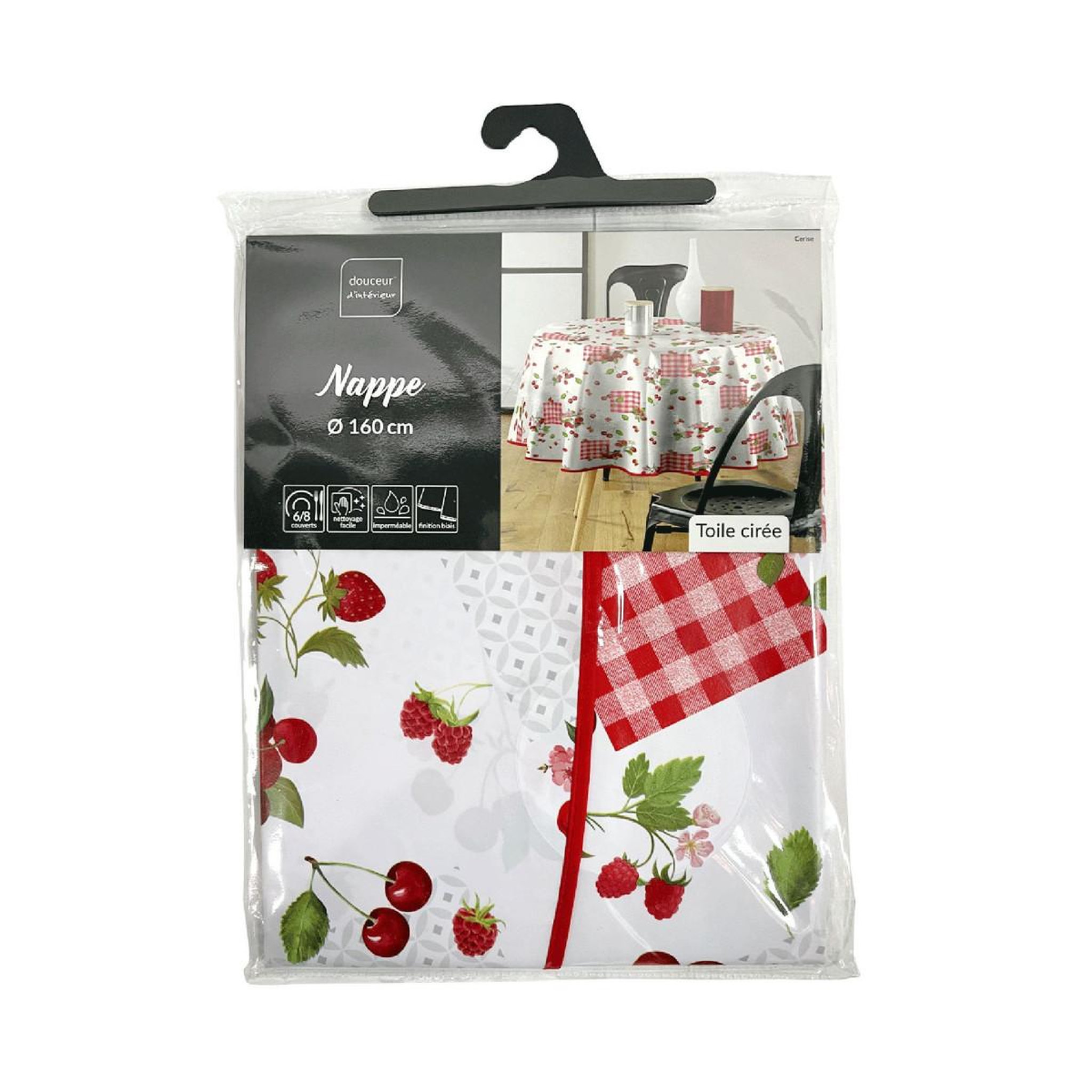 Voir la diapositive 2 : Douceur d'Intérieur Nappe toile cirée ronde  cerise  160cm rouge