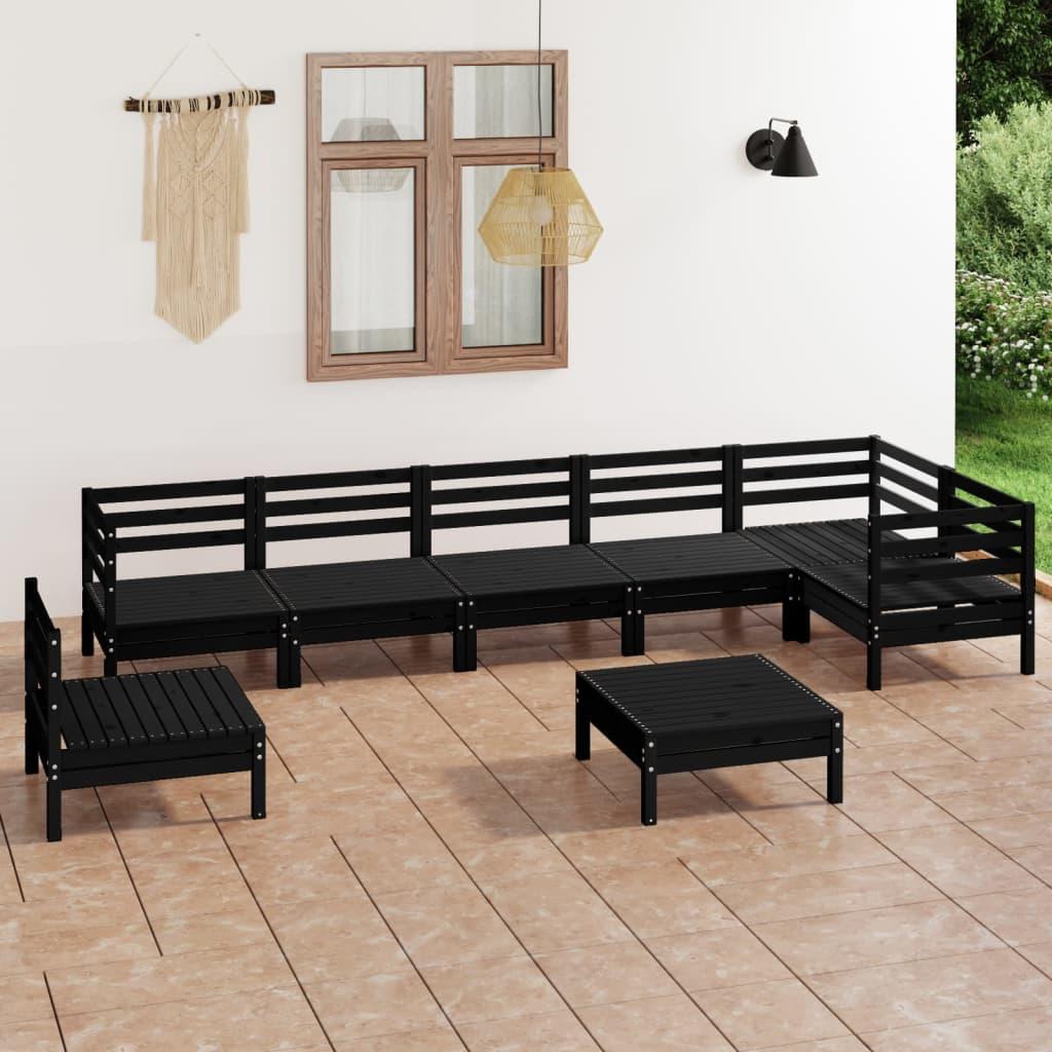 Voir la diapositive 1 : VIDAXL Salon de jardin 8 pcs Bois de pin massif Noir