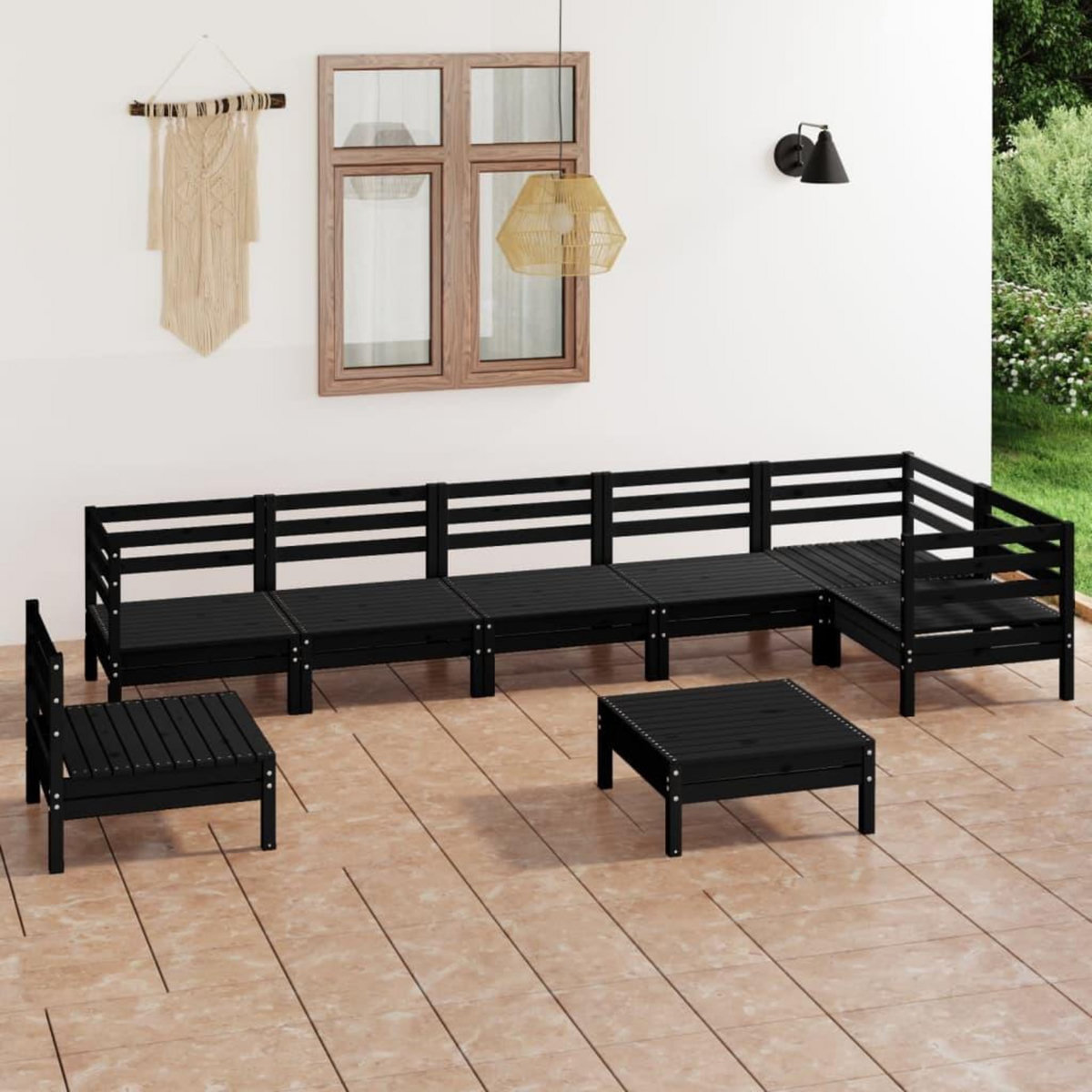 VIDAXL Salon de jardin 8 pcs Bois de pin massif Noir