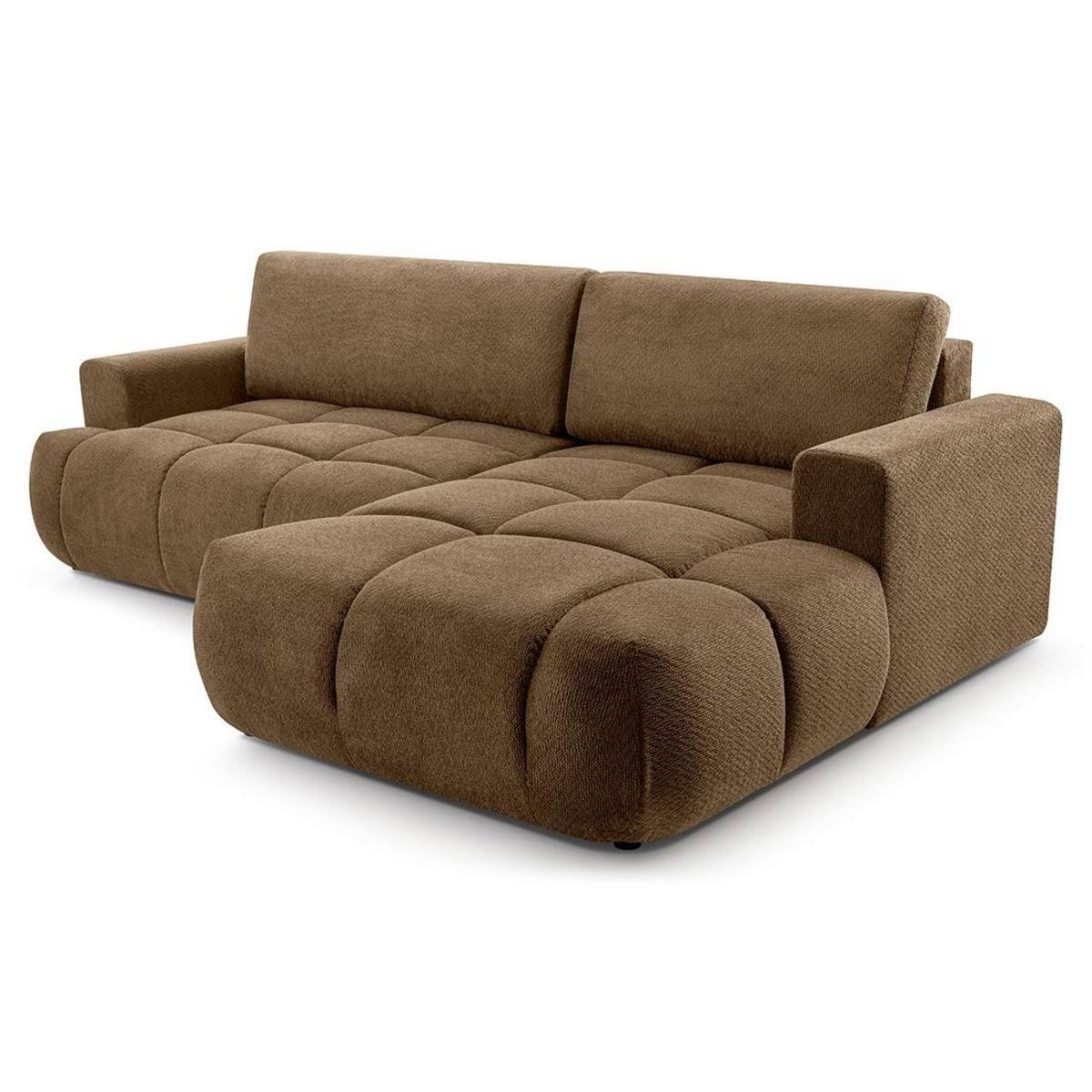 BEST MOBILIER Leonie - canapé d'angle droit 4 places convertible avec coffre en velours texturé